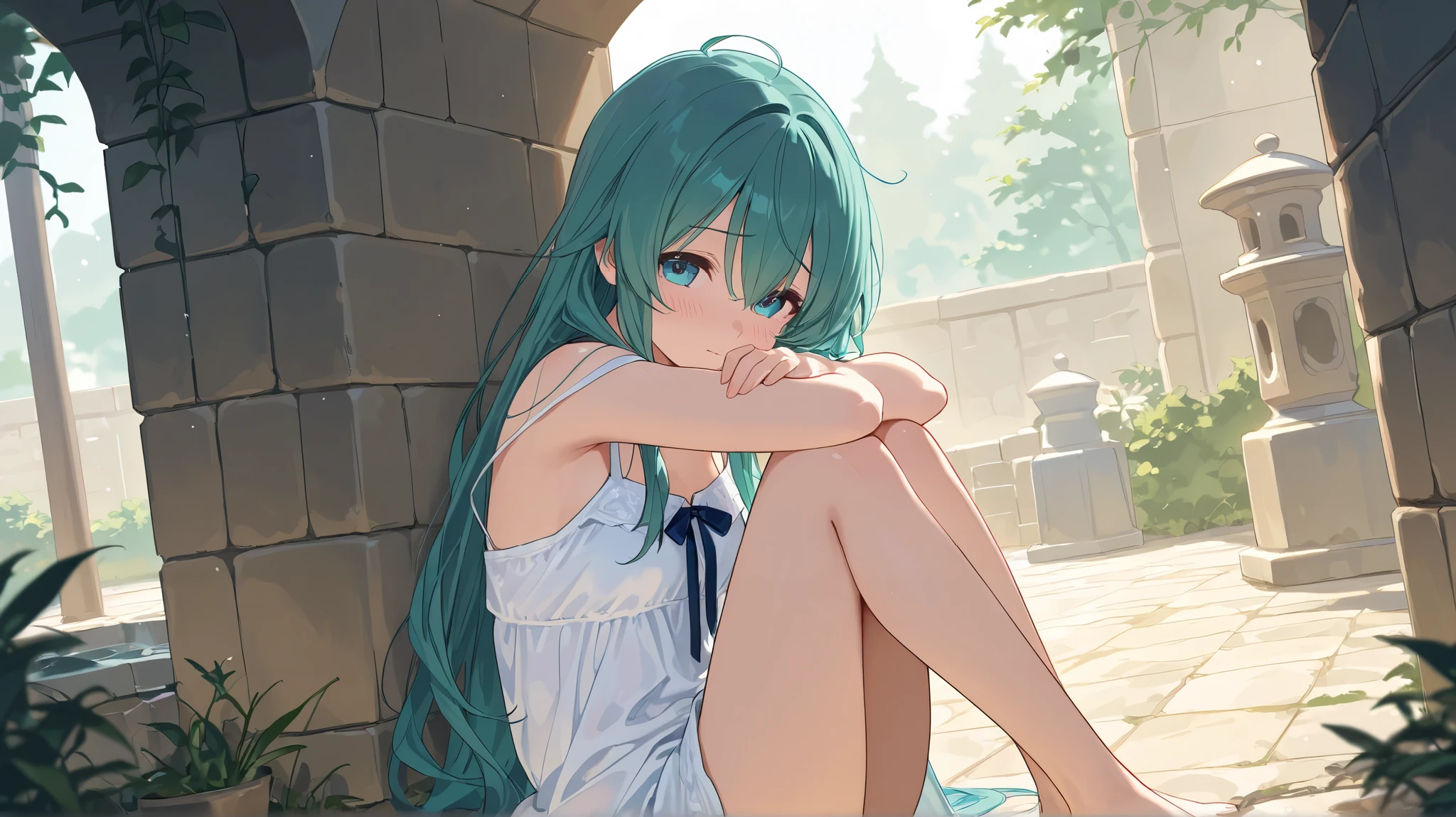 anime girl laying on the ground with her legs crossed, Animation by Shitao, pixiv, Concept Art, Anime girl squatting, Beautiful anime girl squatting, Attractive anime girl, , Smooth anime CG art, Fleet Collection Style, Azur route style, Cute anime girl, Best Girl in Anime, Charming anime girl