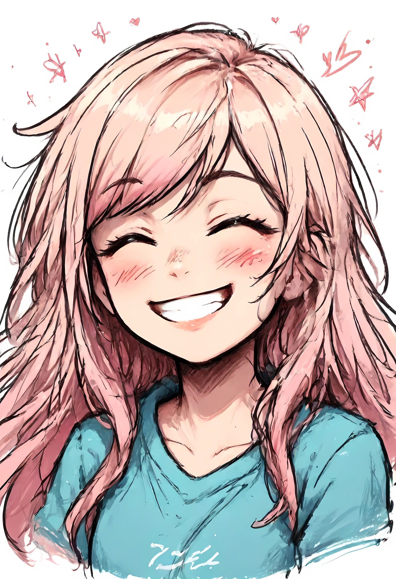 Generate a doodle art of a , happy face, giggle, smile, one color background, white background 