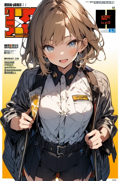 (from above:1.0, best quality ),1girl, solo, perfect, best quality, masterpiece, beautiful, pretty, (((masterpiece, HD, best quality, extremely detailed, high resolution, highres, Ultra-detailed, ultra-high quality, superb masterpiece, 8K image quality, correct anatomy))), 1girl, japanese police, Pekora, short, hair, light brown hair, amber eyes, gradient eyes, cowboy shot view, surprised, SFW, open mouth, (high school magazine cover:1.3),(with sparkling eyes and a contagious smile),her thin pubic hair:1.2, looking at viewer