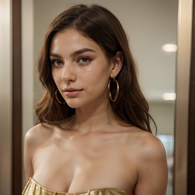 araffed woman in a black dress standing in front of a mirror, bella hadid, she is wearing a black tank top, portrait sophie mudd, short slicked - back hair, dua lipa, slicked-back hair, portrait emily ratajkowski, wearing a black cropped tank top, with high cheekbones, photo of the beauty gal gadot