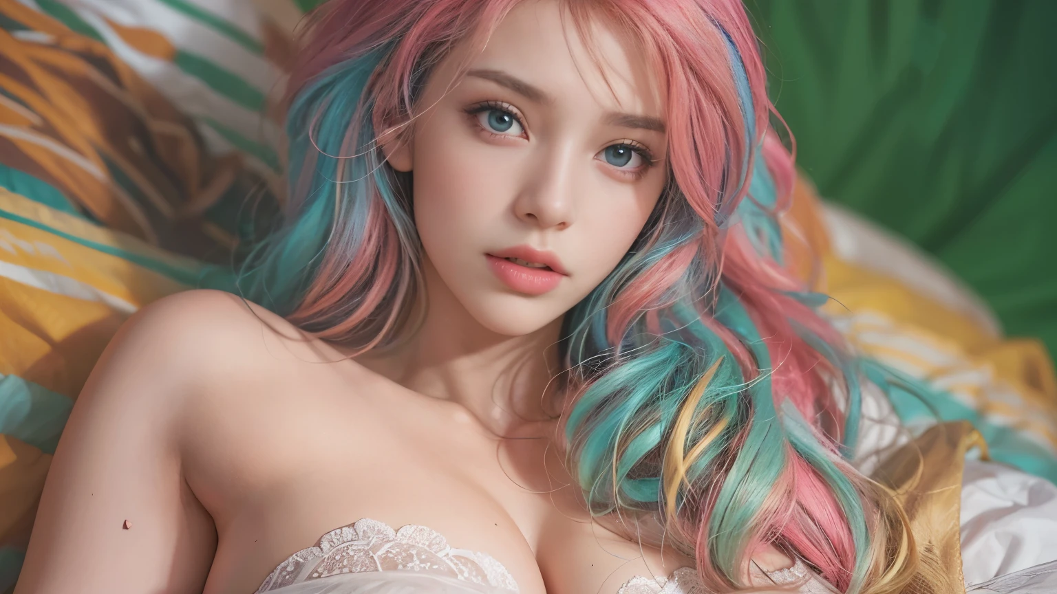 anime girl with colorful hair and a colorful dress, rossdraws pastel vibrant, rossdraws cartoon vibrant, anime style 4 k, beautiful anime portrait, artgerm colorful!!!, ! dream artgerm, beautiful anime girl, anime styled digital art, anime art wallpaper 4k, anime art wallpaper 4 k, digital anime art, extremely detailed artgerm