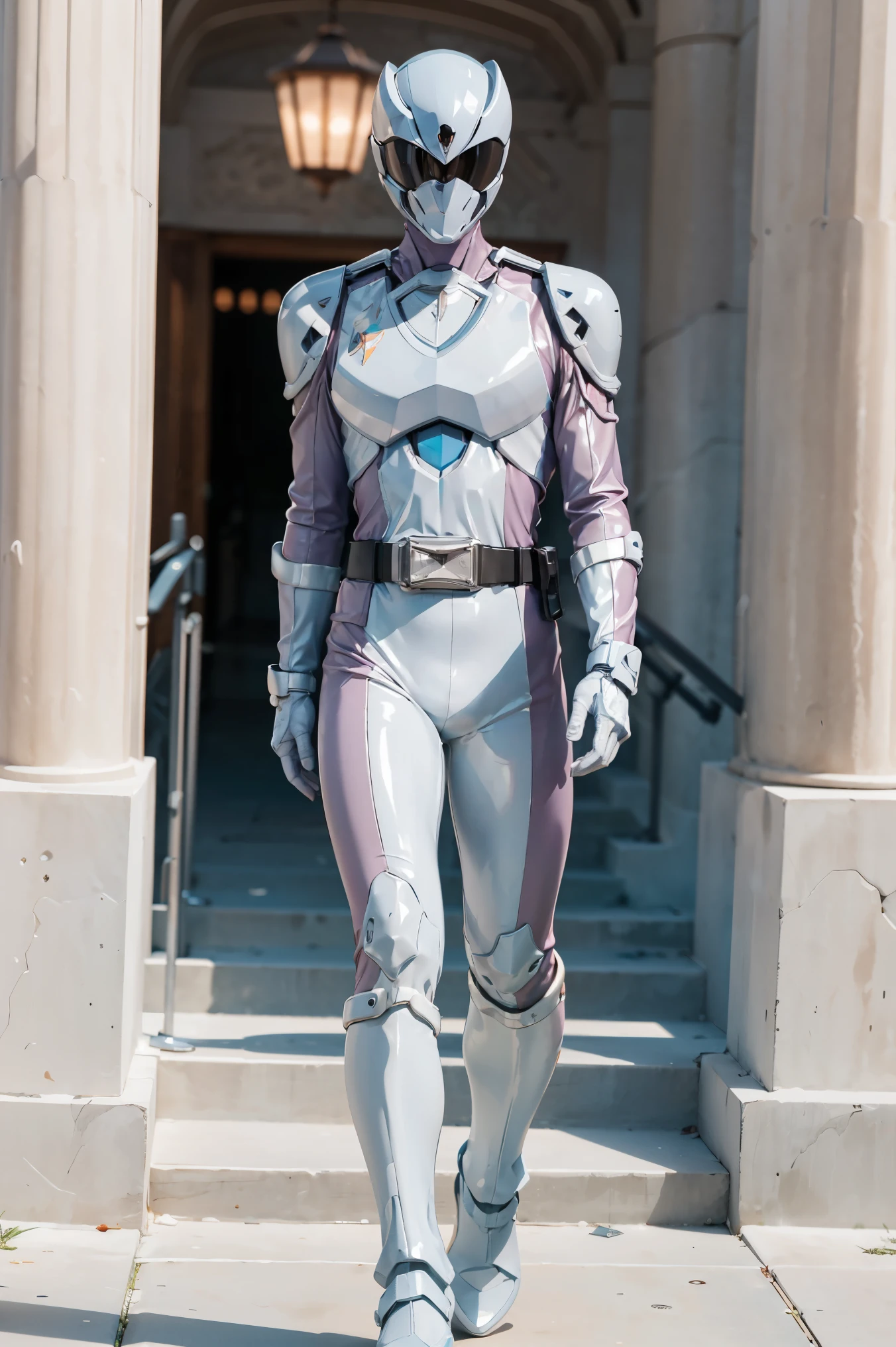 (futuristic, sci fi)Male in all white stealth suit, blonde hair, white gaunlets, full body suit, hands visible, hair visible, pale skin, beautiful face, masterpiece, white futuristic mouth mask, eyes visible