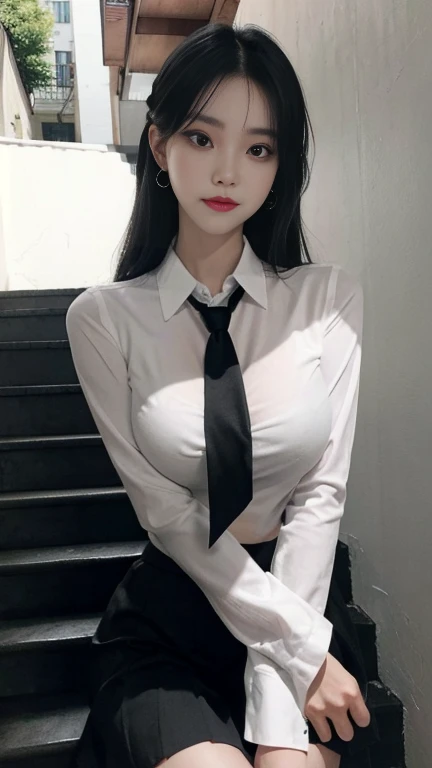 Masterpiece, Best quality, Real, Mature female, Feminine, ((Cute face)), (delicated face),((Sexy face)),Soft face,Beautiful detailed eyes, In his thirties,Water-colored eyes, Long hair, Black hair, hair twirling, bangs, Cute breasts,Kaihuai, black necktie, White shirt, Pleated skirt,White glasses,Ultra-thin black pantyhose, High heels, Empty faculty offices, Stand up, Big breasts, The shirt covers the large bust,Very slender legs, Beautiful,Keep one's mouth shut,Open lips,Daytime, Ultra HD, Textured skin, Super detail, High detail, High quality, high resolution, 16k,Chiaroscuro,