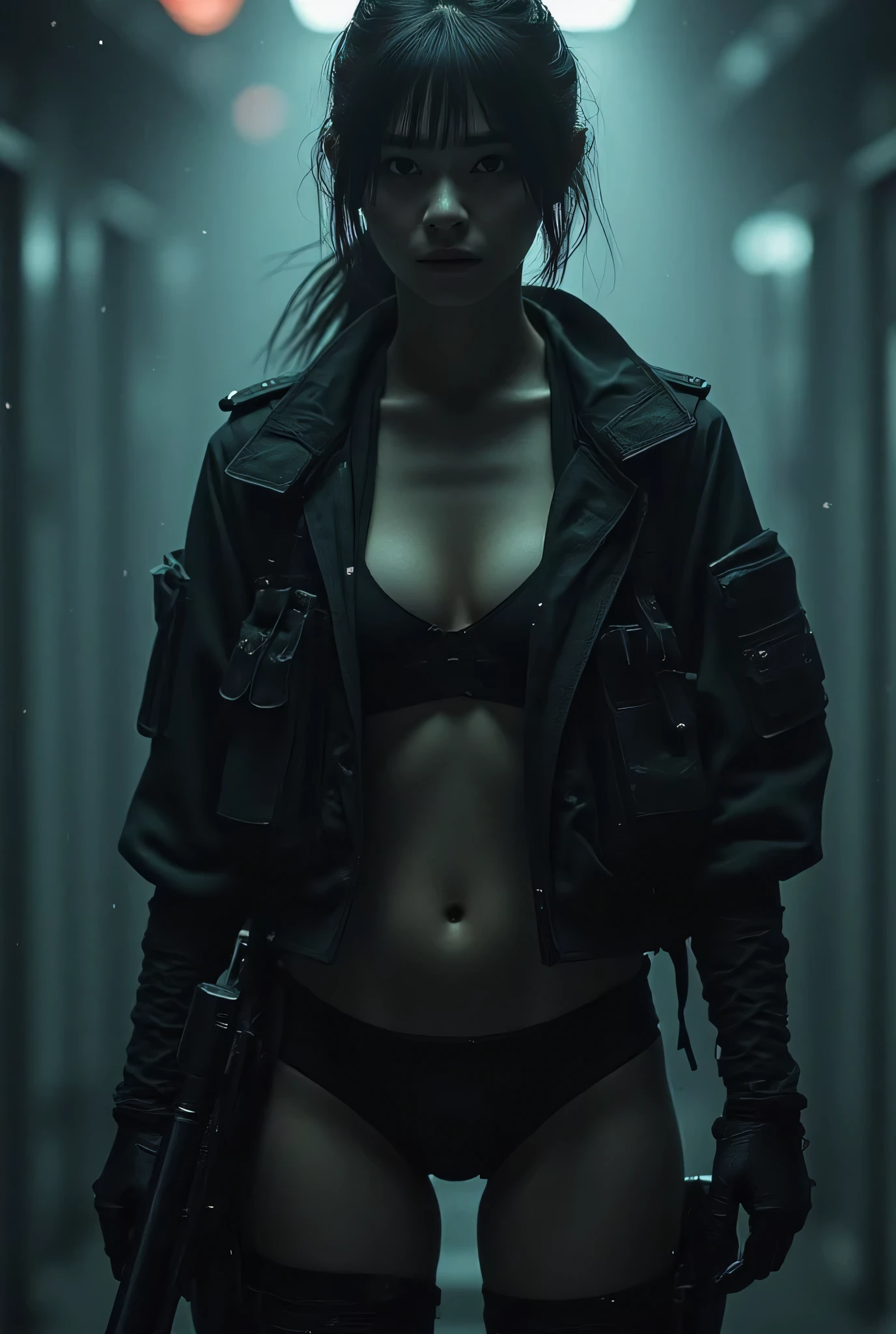 (( :2.0)),(( dark interior of Nostromo :1.5),(( HR Gigger style cyberpunk vibe :1.5)),( blurry background:1.5),((whole body:2.0)),((( black military jacket in the style of a SWAT unit from the near future:2.0))),((Perfect Naked:1.5)),(( Inside :1.9)),((In-ear monitor:1.5)),(((Tactical Holster:1.5))),( gloves:1.5),( one woman), cute face, beautiful balanced face ,( 20 YEAR OLD JAPANESE WOMAN), ( Attractive Shots of Japanese Women ),( slender and beautiful body :1.5),( model body type ), slender body ,( big breasted:1.5)),((( Bare Thighs :1.8))),(( Full Thighs :1.5)),( Delicate body:2.0),((Very sensual:1.5)),(( Rear View:1.5)),( and spinning),( beautiful ass:2.0),(( Cute ass:1.5)), Butt Fissure ,( carefully hold a futuristic laser gun :2.0),(( perfect body line)),(( Ideal ratio )),((((Big Bad 1 .8)))),(( Cute ass:2.0),(((I can't wear panties :2.0))),(((( lower body nudes :1.5)))),((( Boldly Push Up Your Butt :2.0))), Realistic Feel ,( Natural Big Breasts :1.5),( black hair:1.5),( beautiful eyes:1.3),(( shrimp:1.5)),((Detailed depiction of nipples,Areola:2.0)),A harmonious posture,((( masterpiece:2.0))),((( top quality :2.0))),( Hi-Res:2.0),(超 Hi-Res:1.5),(( movie light:2.0)),( delicate depiction),((( It carefully depicts the limbs based on perfect anatomy :2.0)),( Carefully drawn with butterfly wings ))),32K, chicken, ultra detail,((超 Hi-Res)), eyelashes, ( Very Exquisite Face :1.5),(( Extremely Exquisite Female Hands :1.8)),( sexy appearance :1.5), Concept Art
