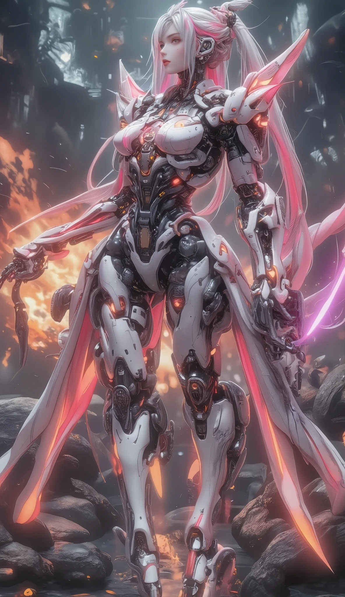 A close up of a person with a sword and a fire - SeaArt AI