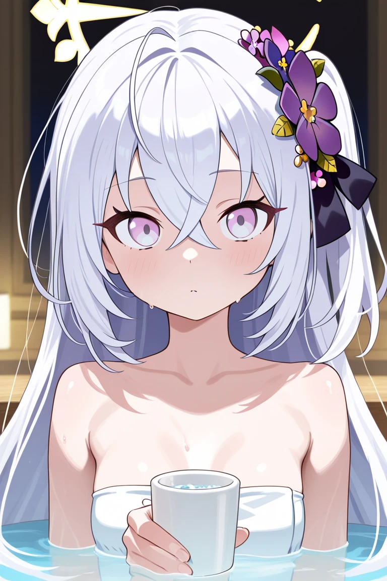best quality,best resolution,(flufy anthro furry :1.3),(young :1.6),cat girl,flat chest,white hair,long hair,purple eyes,glistering eyes,glowing eyes,(brown skin :1.6),naked,flower bathing,beautiful onsen,flower forest,flower field,light and shadow,full face blush,heavy breath,sweating,steam surrounded,sweat face,heart expression eyes,heart eyes,sexy face,plenty pussy,sexy pose,close eyes,pussy juice dripping