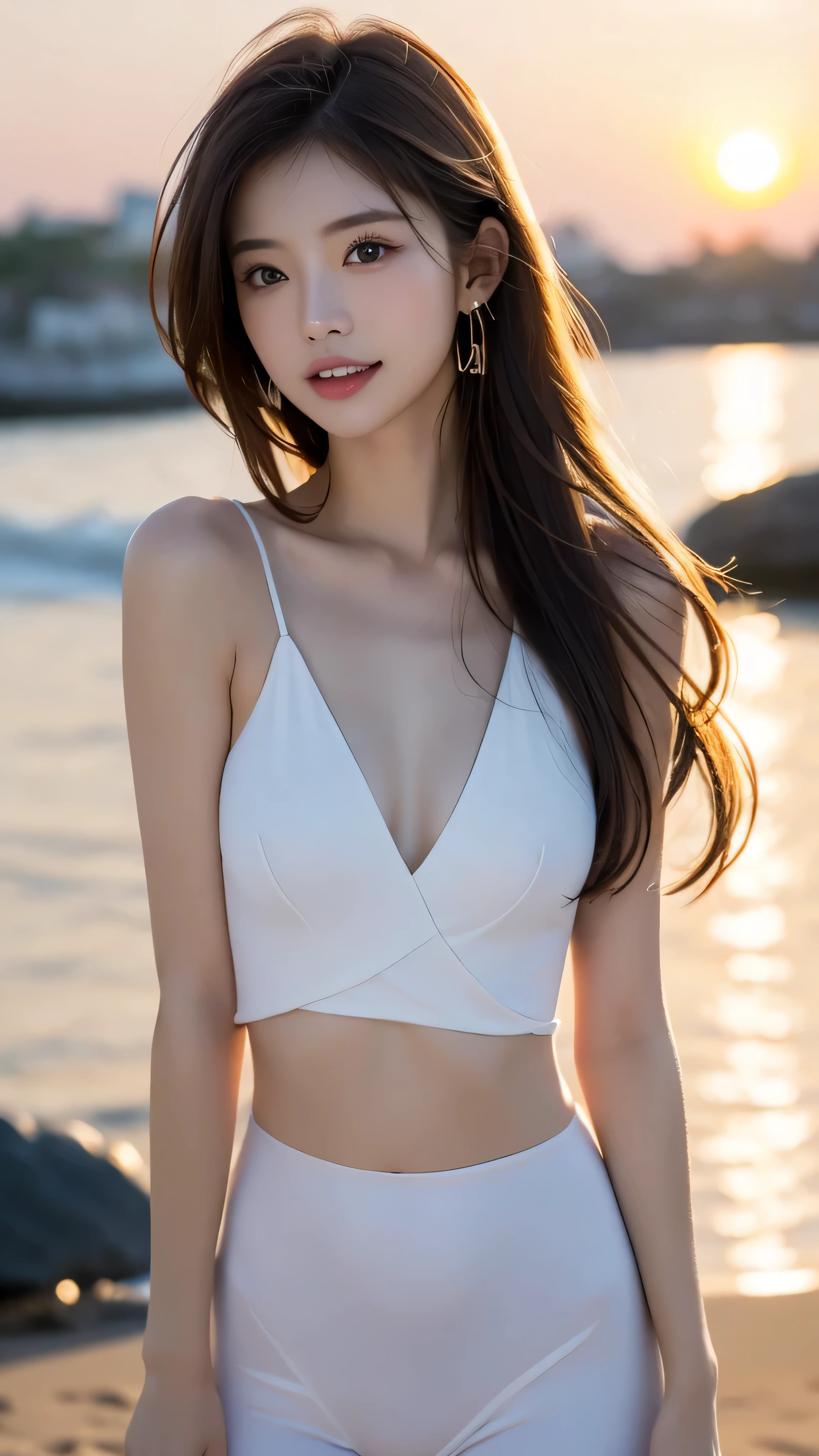 ((best qualtiy, 8K, tmasterpiece:1.3)), perfect figure beautiful woman, Protruding cleavage:1.1, (Perfect breasts:1.1), (wetclothes:1.2） , Bandeau:1.1, A detailed eye, double eyelid，Whiten the skin，long whitr hair