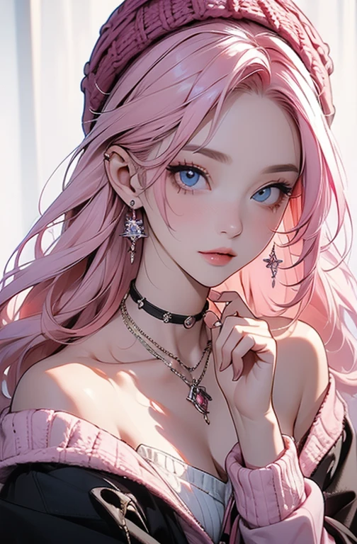 (NSFW:1.2),(masterpiece, highest quality, One girl, alone, Intricate details, chromatic aberration), Realistic, ((Medium breath)),Long Hair, Pink Hair, pink highlights, Hair on one eye,Purple eyes, Earrings, Sharp eyes, choker, Neon Shirt, Open jacket, Crop top, (Symmetrical eyes),(Perfectly symmetrical body),Against the wall, Brick wall, graffiti, Dim lighting, alley ,View the viewer