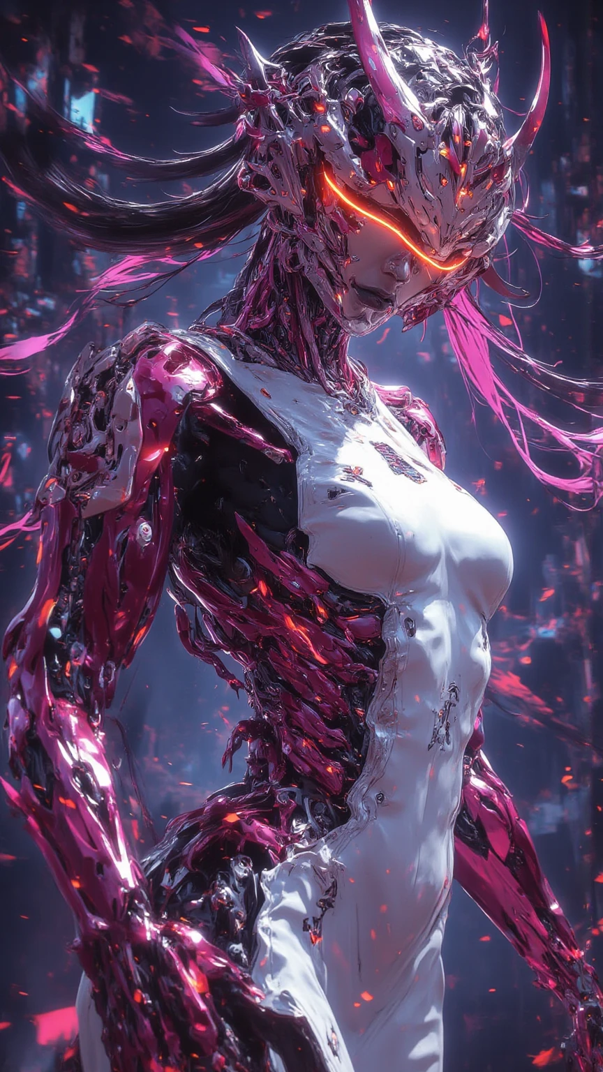 (ultra realistic,32k, masterpiece:1.2),(high detailed skin:1.1),( high quality:1.1),
1girl, pink hair, ponytail hair, bangs,(aqua eyes:0.5), white dress,colorful lightning,  [<lora:ral-lgtblb:0.9>(ral-lgtblb, bulbs:1.1), light, shing, glitter, sparks,:<lora:gelata:0.5>abstract, biomechanical, gel ,:25],,(looking at viewer, Bend forward:1.1), , huge breast, large breast,<lora:add_detail:1>,
(backlight:1.1),  blurry background,