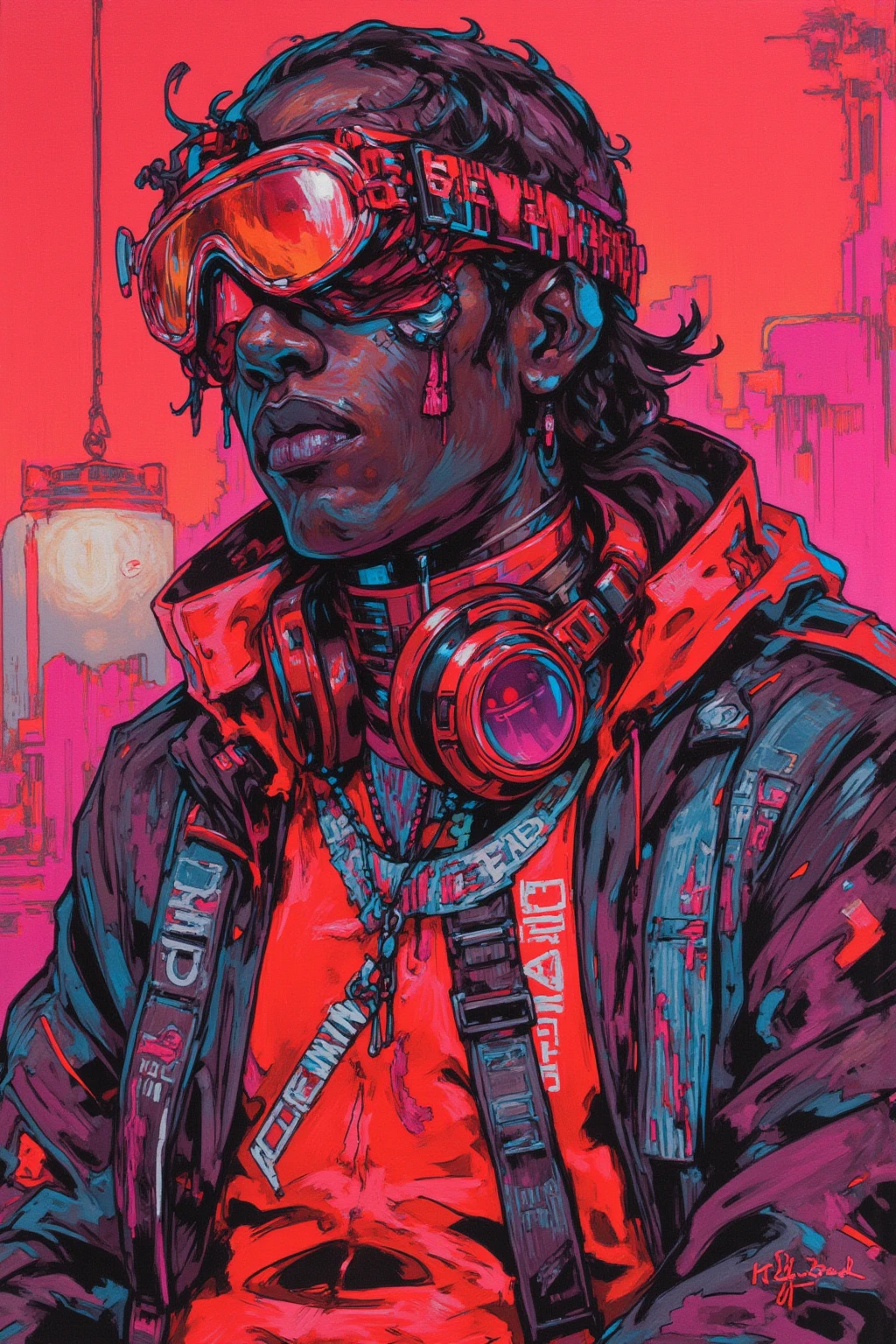 (altamente detalhado: 1.2), (canon EOS R6 melhor qualidade: 1.2), (8k: 1.0), (emb-rrf-baixo: 1.0), (lots of large black tattoos on open cybernetic head in the middle showing the inside, Rosto detalhado, Hyper detailed eyes and wearing high-tech sunglasses with holographic display 1.2), foco nítido (foto premiada: 1.2), (subsurface scatter: 1.2), (subsurface scatter: 1.2). 1.1) (um belo ciborgue ultra-detalhado: 1.2), ( cabelos hiperdetalhados: 1.2), (corpo maravilhoso: 1.2), (corpo inteiro: 1.2), (Dynamic Stance :1.2), brilho neon, (Detailed cybernetic eyes:1.1), Close-up (hiper-realista:1.2), RPG, estilo cyberpunk 2077, dramatic lighting, (Paisagem urbana futurista altamente detalhada:1.2), (scientific fiction: 1.2). 1.2), fotografia de retrato profissional, por wlop greg rutkowski, jeffrey simpson, alphonse mucha