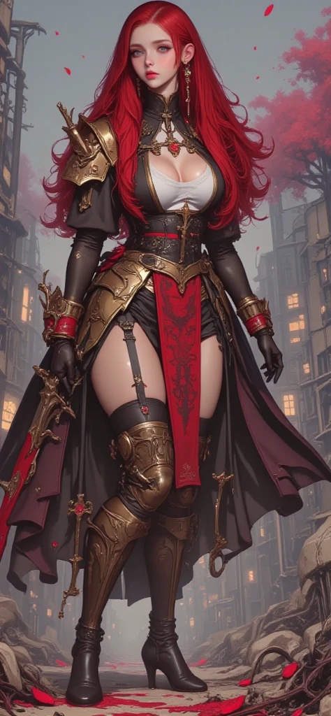 (skindentation:1.5), realistic, photorealistic, (masterpiece:1.5), concept art, intricate details, highly detailed, octane render, 8k, unreal engine, sexy seductive slutty dynamic pose, best quality, highres, ((dramatic)), epic, depth of field, 8k, particles, (realistic face:1.1, hyperrealistic:1.1), ((1vampiregirl, close-up, accentuated super huge enormously gigantic breasts, cleavage showing, perfect eyes, detailed eyes, high quality eyes, perfect face, high quality face, shiny pale skin:1.2, shiny face:1.2, embarrassed, blushing:0.8, red eyes)), server, dark gothic horror rustic tavern interior in background, pitcher, sign, jovial fantasy atmosphere, detailed background, blurry wooden bar table as foreground, (((very long platinum red hair, perfect hands))), ((extremely intricate cloak, leather corset armor, leather belt, boots, padded cloth, gloves with lots of straps buckles and zippers)), Full body portrait 