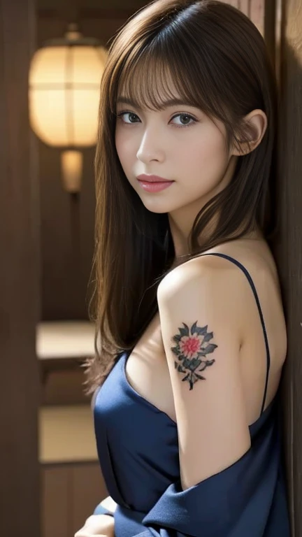 Anime-style woman, thin, thin, whole body, Full of tattoos, Lots of earrings, Beautiful and shiny hair, Rainbow Eyes, Slanted Eyes, Wavy silver hair, Kind and charming, shoulderを露出させる, Delicate and sexy collarbone, Attractive oval face, double eyelid, Pink Lips, Small Nose, Concentrated face, Ultra-high resolution, Very detailed, Graceful posture, Nice, ultra-thin,arm,shoulder,chest,Dark Mahogany Barocco Tribal Tattoo Body Paint on Genitals, Glowing Skin, Realistic Background, sunlight,Sunburned, Sunburn,A pose taken by a gravure idol