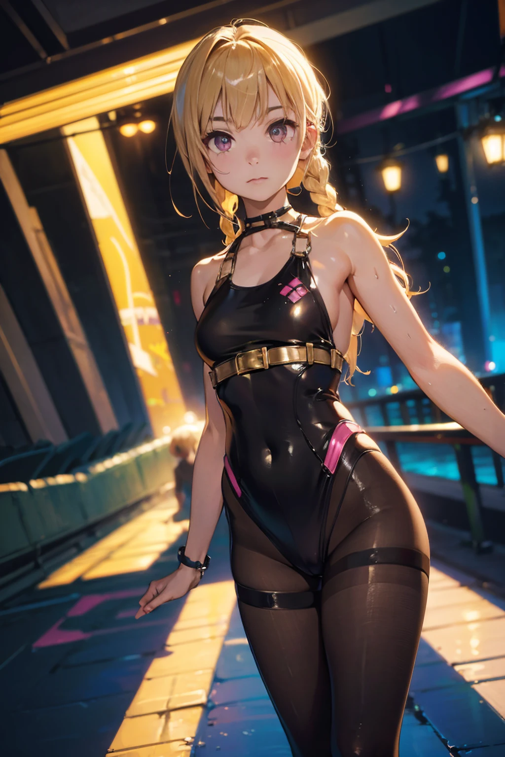 masterpiece,A high resolution,best qualtiy,hyper HD,super detailing,16k,anatomy correct,Beautiful young cyberpunk crossdresser feminine boy,cute face,long eyelasher,White skin,(flat chested),(Slim body),cyberpunk style,((very short skirt)),skimpy revealing feminine clothes, young blonde feminine boy, night city, little prostitute, crossdresser feminine boy, blonde sissy boy, embarrassed, looks you in the eye, childhood friend, Looks you in the eye, recognizes you, shyly look at you, sexually aroused