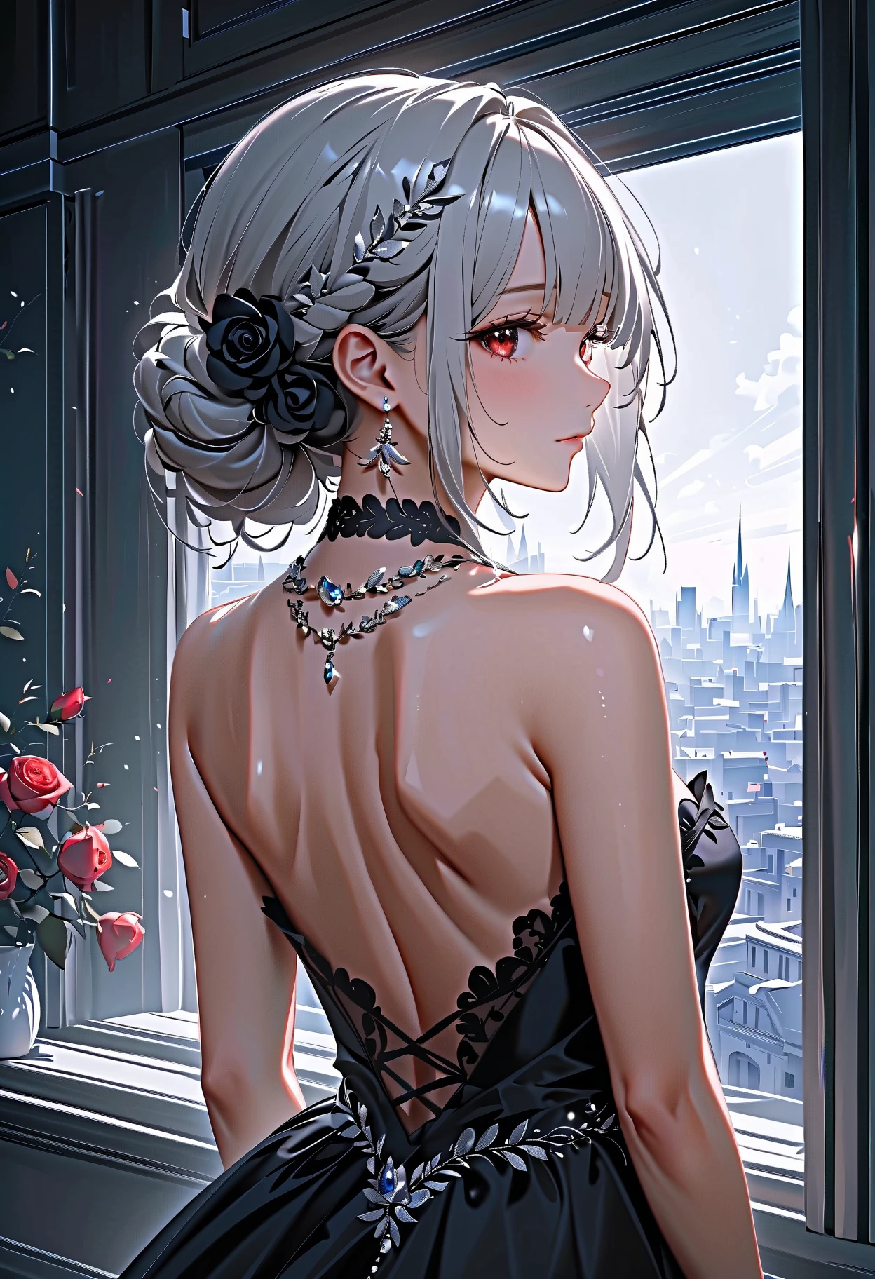 ((Highest quality, High resolution, masterpiece, detailed)),
Cowboy Shot, Written boundary depth, View your audience, Anatomically correct, woman, Shiny skin,
(Silver Hair, Half Up Hair),
Beautiful details, Beautiful Hair, Beautiful Face, Beautiful back, Beautiful body, Beautiful waistline, Beautiful thighs, Beautiful feet,
(See-through dress),
(Beautiful views), night, Tree-lined street, (smile),