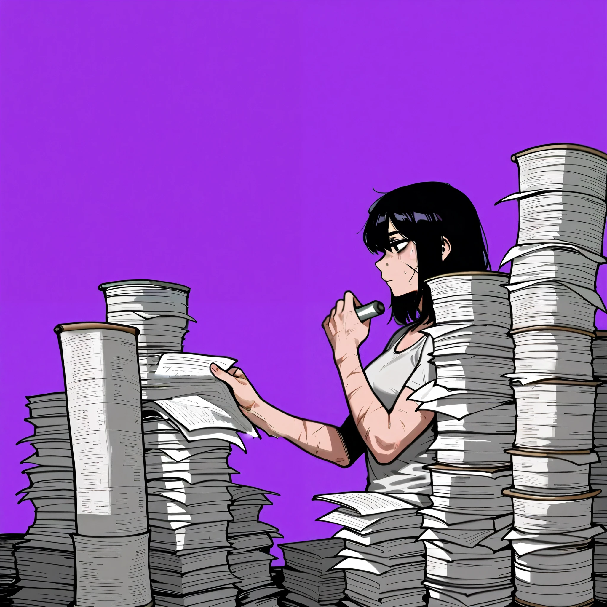 He holds the paper with his hand
