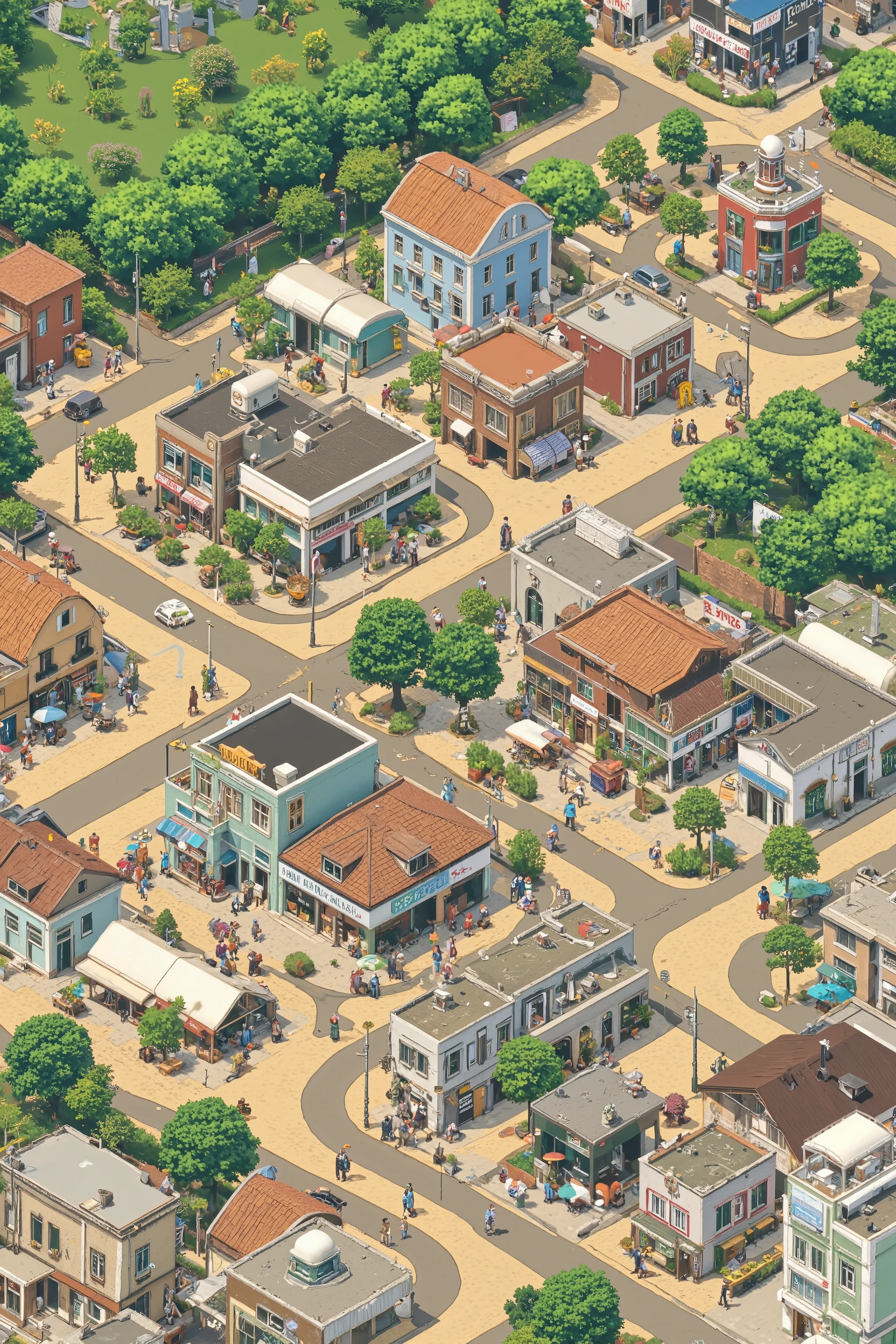 A city isometric style cute pixel with road