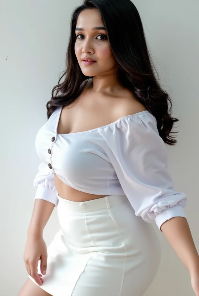 Detailed face、highlight、girl、thigh、breast enhancement、Indian、Heavy bangs、(Off the shoulder、)(Checked skirt、black、red、white、)