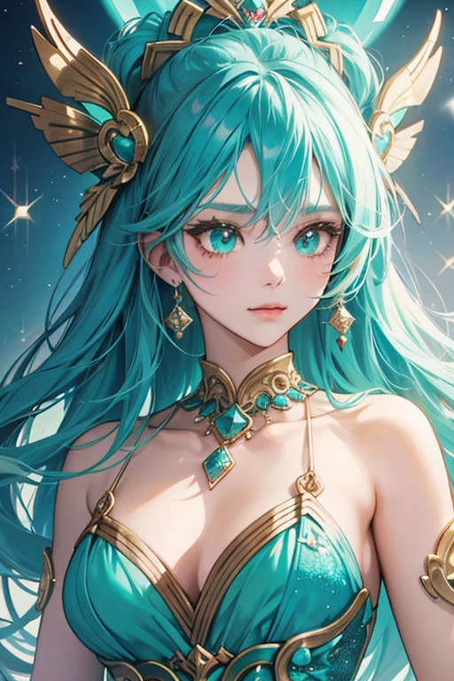 anime style; 3d; glitter; opal stone goddess