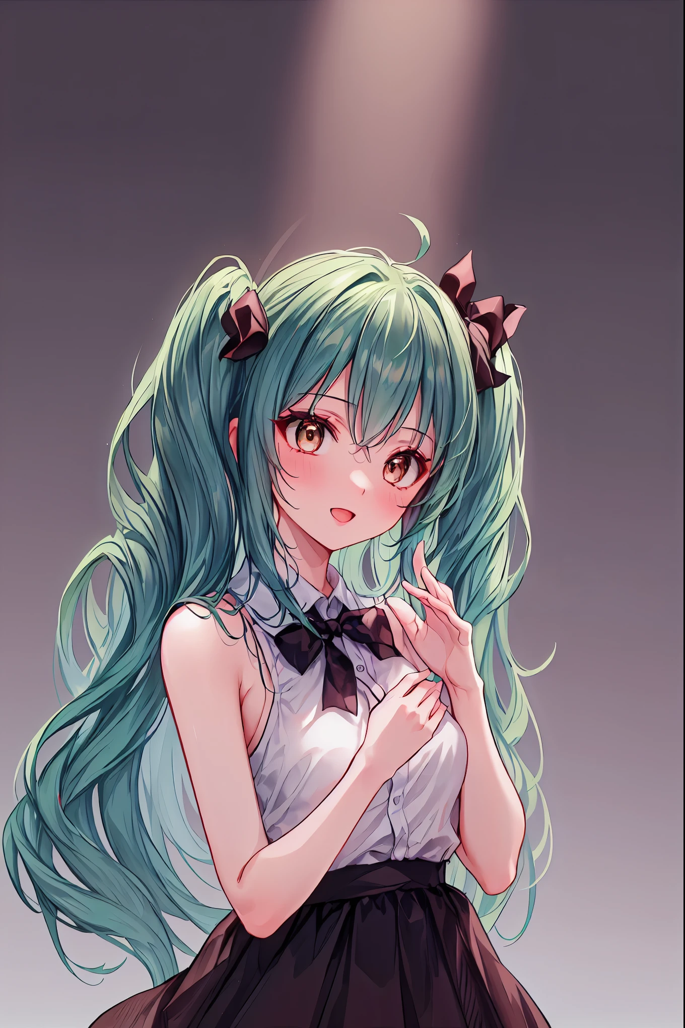 Hatsune Miku, Vocaloid, beautiful, Detailed face, , colorful, bright, whole body　Green striped panties