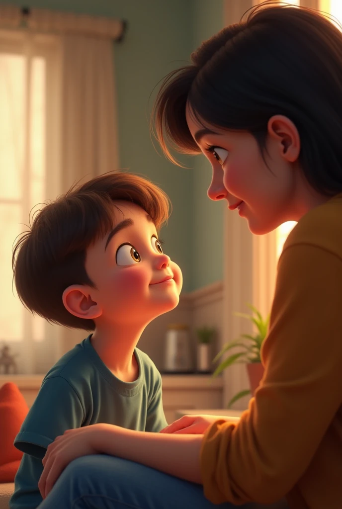ছোট ছেলে তার মার সাথে কথা বলছে