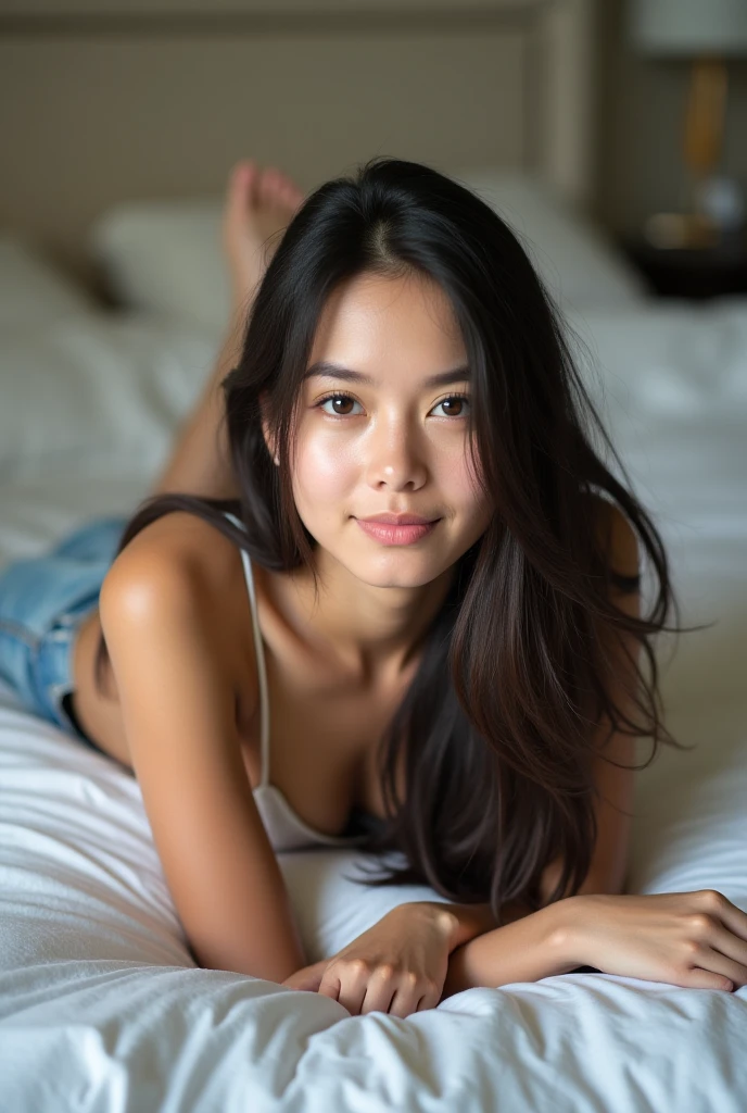 Una chica tetona en la cama masturbandose