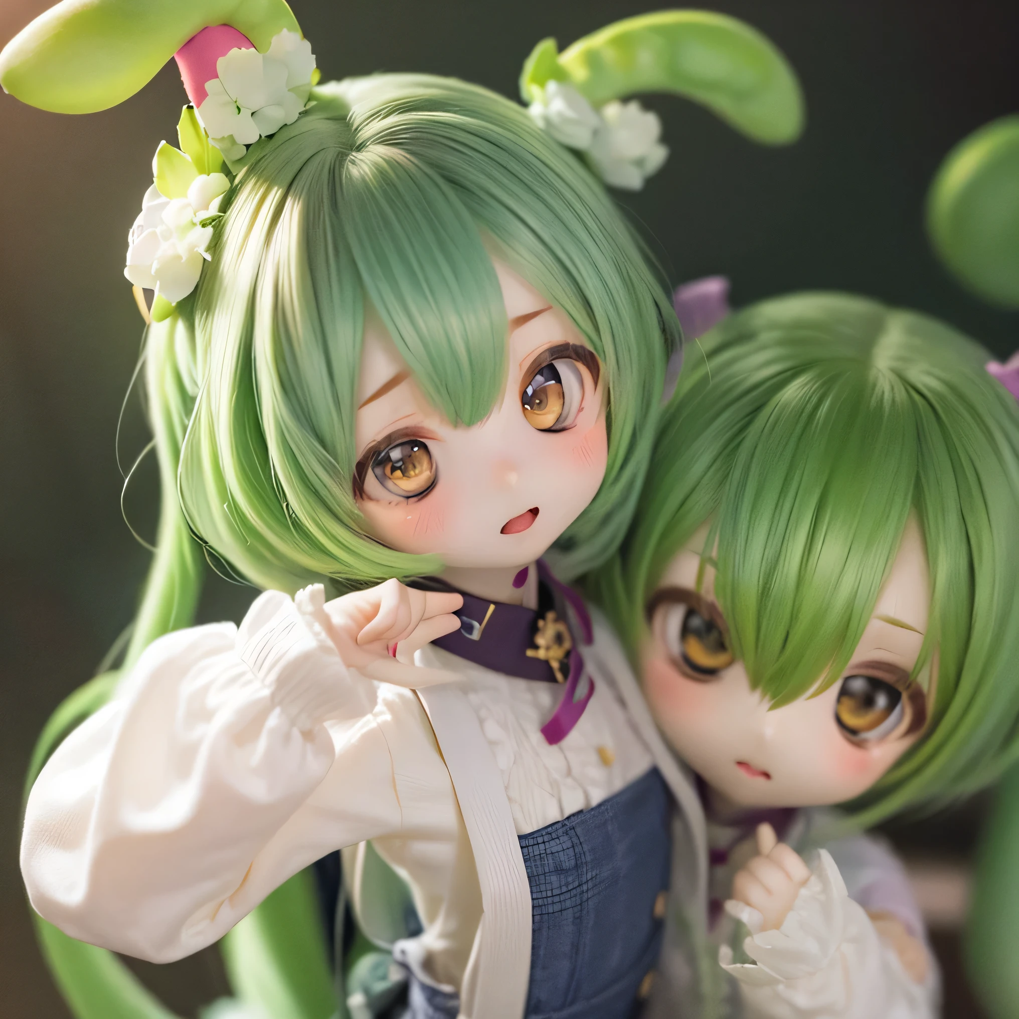 Cheeky Green Haired Zundamon(((((In the form of a child)))))Eat sweets、Edamame on head