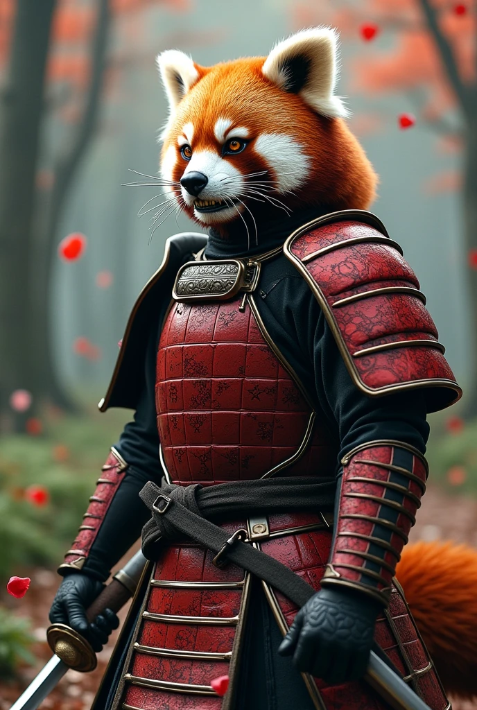 Samurai red panda bear