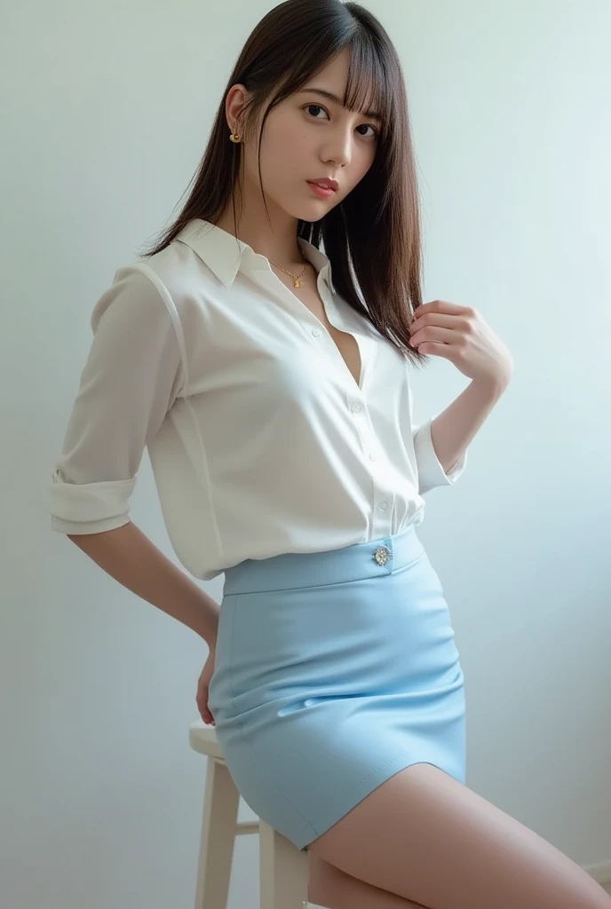 ((Top Quality、16K、masterpiece:1.3))、a tall and beautiful woman、Perfect Figure:1.4、(dream aesthetic) Slim Abs, Mary Jane Watson (embarrassed girl) solo, long red-hair (very red), red hair with fringe, turquoise-blue eyes, pale-white skin (highlighted, realistic shading)、huge bust、Highly detailed facial and skin texture、(A detailed eye, Symmetry Eyes, Clear realistic eyes, Double eyelidd、Cold-stricken face、Symmetrical face), very realistic skin, goth makeup, Royal sisters full of fans、The Telegraph Esbian、peach buttocks, white women's shirt, mini-skirt, tights, squart、(Raw foto:1.2)、((Photorealcitic:1.4))Top Quality、masterpiece、Real Photography、very delicate and beautiful.、super detailed CG、Unity、8K photo wallpaper、delicate detail、best qualtiy、Highly detailed CG unity 16k wallpaper、absurderes、Incredibly Absurd、huge file size、extremely highly detailed、Hight Resolution、ighly Details、Beautiful detail girl、extremely beautiful eyes and face, cute eyes look、Facial light、cinematic lightings、(Proportional hips, thick thighs, beautiful legs, realistic pantyhose) 1girll、see -through, inside house (bedroom) 、ulzzang-6500、The Telegraph Esbian, different poses at different angles,