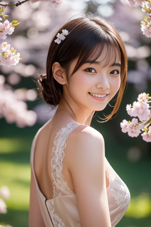 Standing in a vibrant garden、A girl with beautiful, delicate eyes and lips, Surrounded by blooming flowers and lush greenery. She has long eyelashes、Adds elegance to the face。. Colorful flowers are blooming in the garden, Includes roses, Tulips, sunflower. wood々The sunlight shining through the gaps is gentle., Casts a warm, glowing glow on the scene. The girl is wearing a white dress fluttering in the wind, Give her a graceful and elegant look. She has a happy smile, Radiates happiness and satisfaction. The overall atmosphere of the work is realistic and photorealistic., Vivid colors and sharp focus. This piece expresses the beauty of nature.、Capturing the essence of a perfect moment。. The lighting is soft and delicate, Creates a sense of calm and serenity. The artwork is of the highest quality, Features ultra-detailed elements that bring every aspect of your scene to life. A masterpiece made with precision and passion..