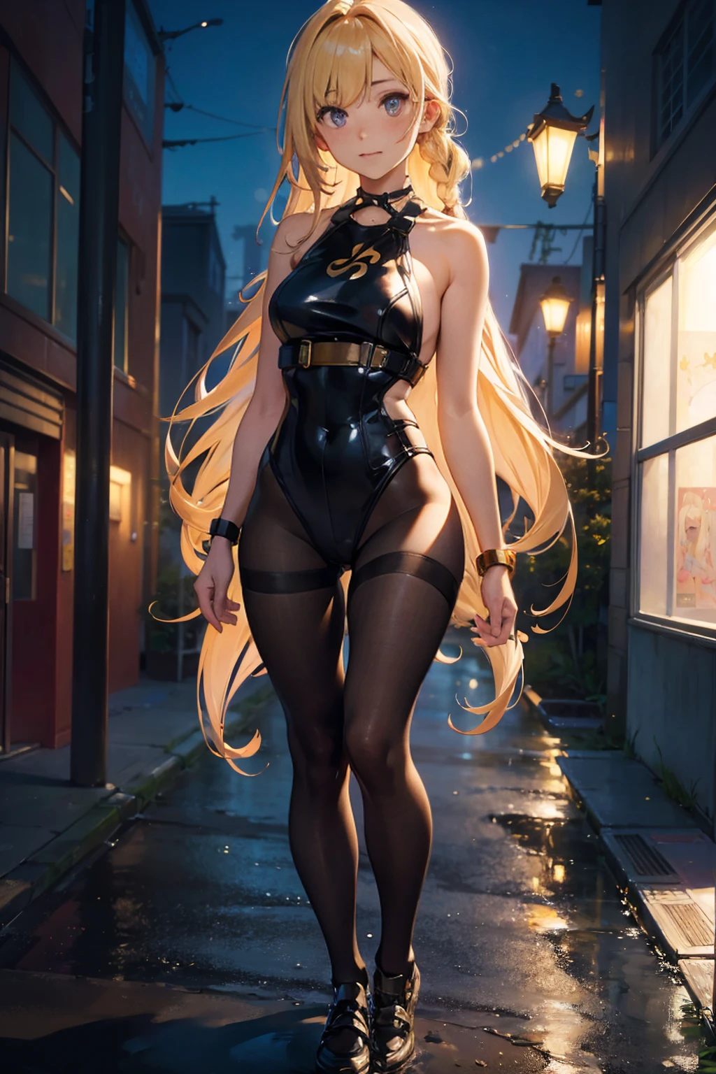 A beautiful girl with long dark hair, alluring gaze, full lips, flawless skin, wearing a tight black dress, standing in a dimly lit urban setting, neon lights in the background, cinematic lighting, moody, atmospheric, photorealistic, hyper detailed, 8k, high resolution