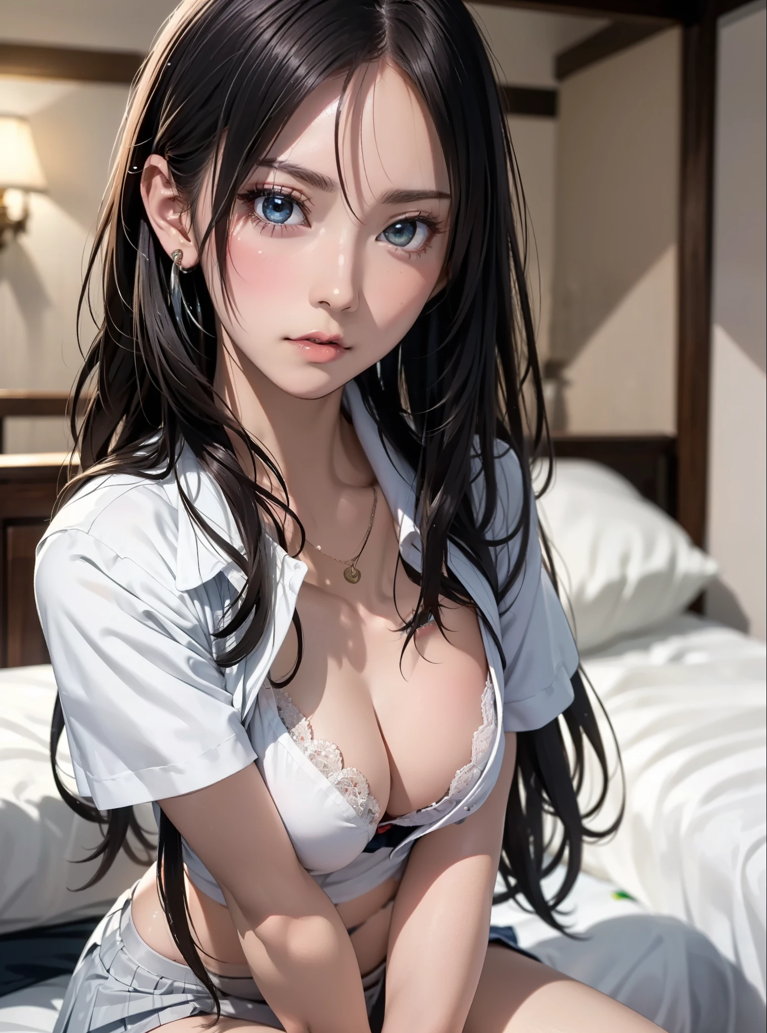 (masutepiece, Digital Art, Digital Illustration, 4K, 8K, Ultra-detailed, beautiful image, Sharp Image, Photorealistic, Raw photo, Perfect face, Perfect lines, Perfect eyes, Soft lighting) 1 woman, (Long Black Hair,straight haired,Bullish gaze,Beautie,Solid makeup,femele,small tits:1.3),Two handsome men in suits, (ember,Men in suits,well-muscled,Firm shoulder width,Adult male,Boyish hairstyle,English gentlemanly style,Man in his 30s with a cool expression,28-year-old man with bright smile:1.2),A hospital room full of light、hospitals、hospice、nurse's outfit、Nurse、Angel in White、kiss、a couple、couple kissing、Romance、ssex、have sex、Wet pubic area、insert 、Rape、Overflowing、Full body painting,(One Girl And One Man,Having sex:1.5),(ember,Adult male,Rubbing the girl's boobs:1.2),Cheek dyeing、gasping face、embarrassed、boredom、begging、Unhappy、Greedy expression,Wet pubic area、 xen、Open your crotch wide、Cowgirl、Fluttering chest、Wet shirt、Lace underwear、Take off your underwear、With my mouth wide open、Akanbee、Sheer nipples、Pull up your skirt、Show panties、Plug-ins、 Plug-ins、penetrated by genitals、