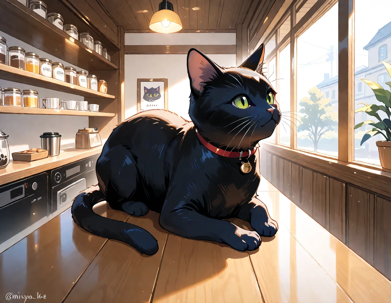 (masterpiece), (best quality), (ultra-detailed), cat cafe, cat focus,drinking cat, no human
