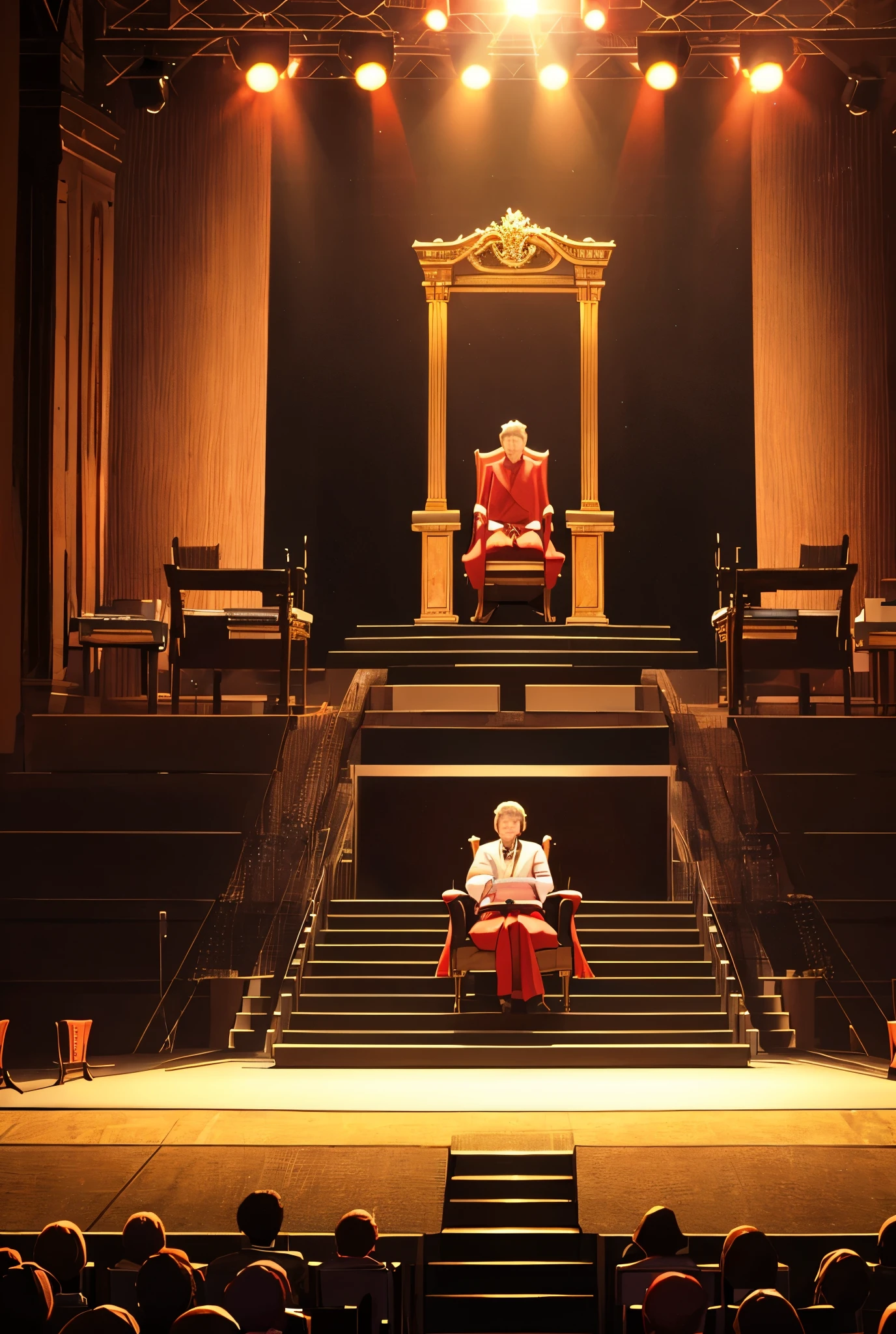 King chair and stage and I am sitting 