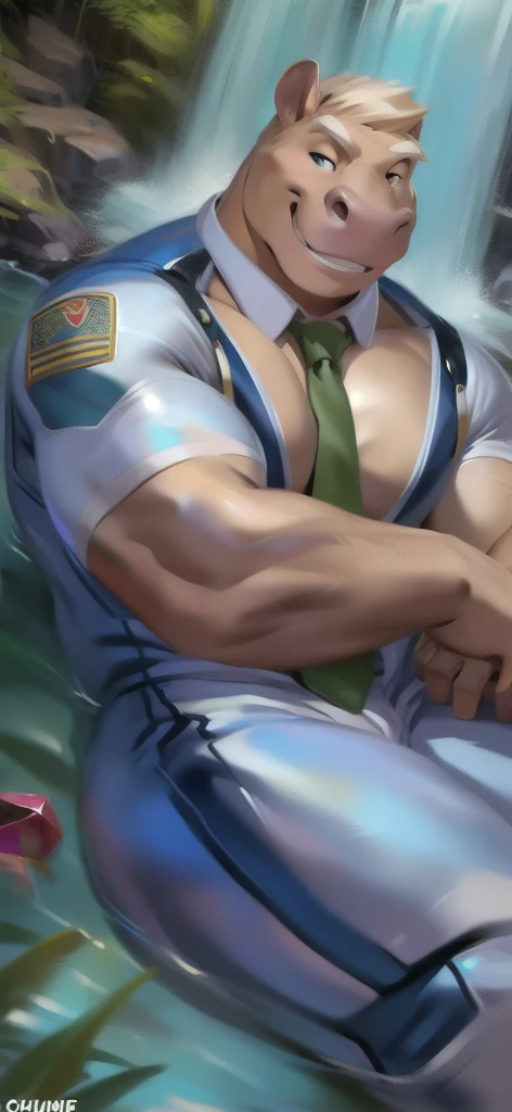 1boy in, mature male, male-centric, (Solo: 1. 2), (beautiful fine eye description), (sexy fine face), perfect male body, (neat figure), (stocky with roses), muscles, (35yrs), short hair, dark hair, two side up, very large eyes, glasses, , ( Doctor's uniform), tight underwear, (stunning lacy underwear), (moss green underwear), (white gloves: 1. 2), flippers, sun light, crouching, barefoot, (top quality), (ultra detailed), (masterpiece), (high resolution), (original), (ultra detailed CG Unity 8K wallpaper), character Design, Game CG, Fine Dimensional Cartoon Illustration