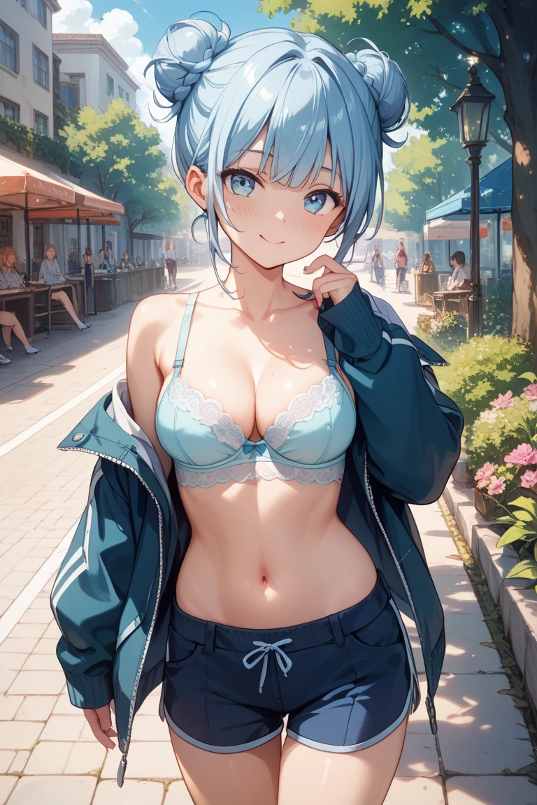 masterpiece,highest quality,High resolution ,1 girl,Rem, Re Zero, blue hair, short hair,straight hair,big breasts,white skin,sweater(Above the chest),黒と白のsweater,bikini,bags under eyes,smile, troubled face,Transparent,