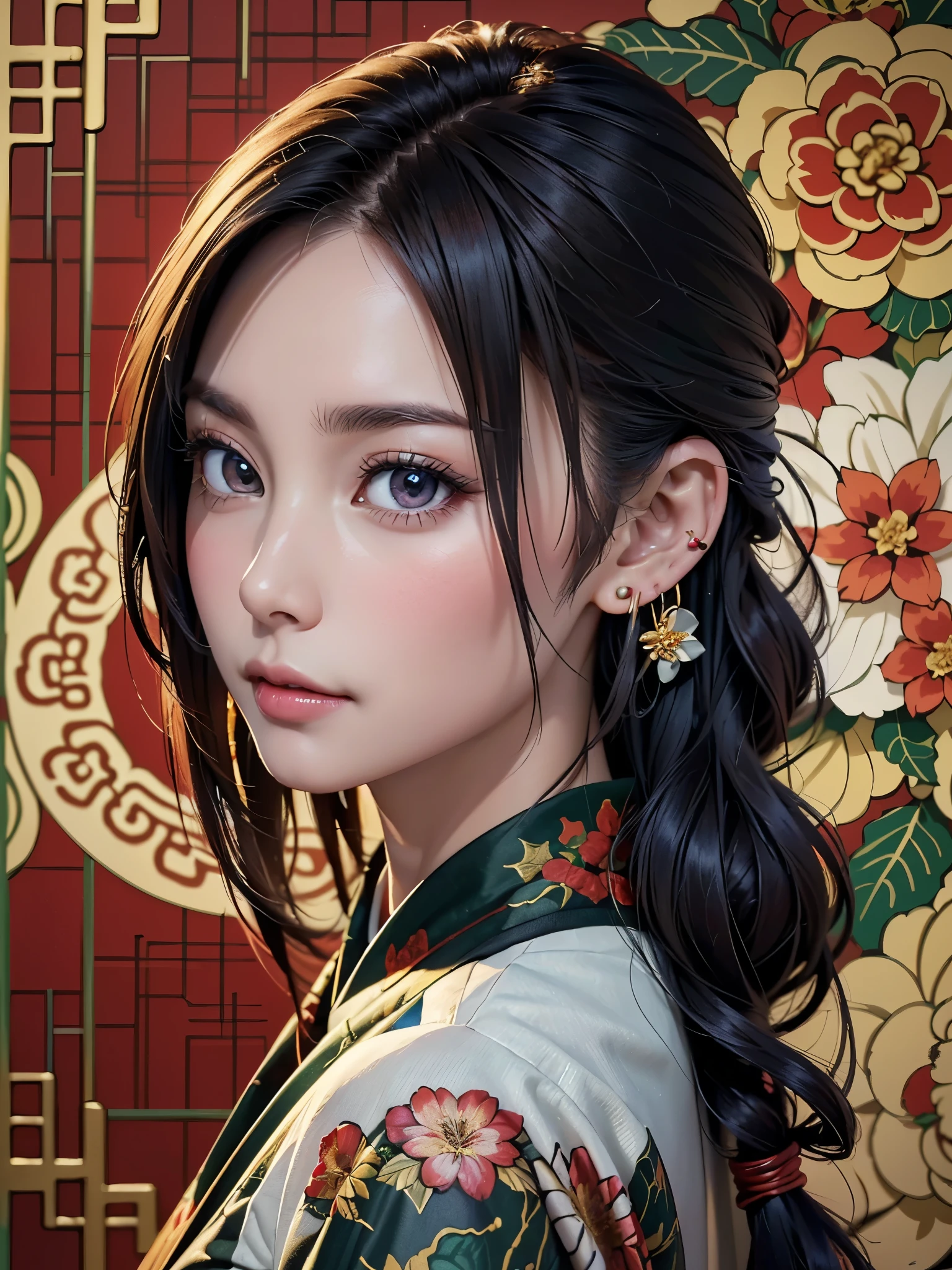 ( masterpiece, top quality , top quality , Official Art, beautiful 、Midea :1.2), ( seat:1.3), handmade ,( fractal art :1.1),( colorful :1.1)(flower:1.3), Best Details ,( zentangle :1.2), ( dynamic poses christmas ), ( abstract background :1.3), ( Traditional Chinese Cloth :1.2), ( Shiny Skin 、S ), (Many colors:1.4), ,( earrings for women :1.4),
