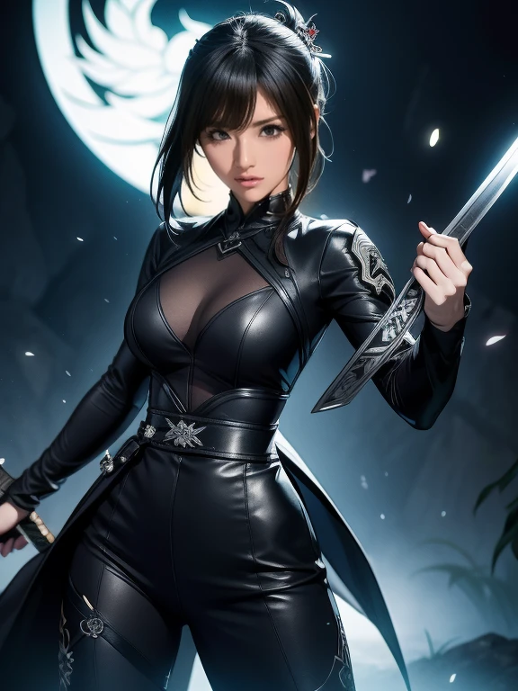 (Wide angle view). City Hunter style city, simple outlined neon tall buildings, glowing giant clock tower, helicopter, lightning, 3D rendering Beeple. At night, (1 girl as Kaori in City Hunter, solo, alone), photorealistic, medium-breast slim:0.6 body, oval:0.5 face, cleavage:1.1, sexy costume with deep-v, low view pleated miniskirt, glove, (Matrix style black micro sunglasses), ((aiming viewer with a short gun)), (running pose), (half-body thigh level close-up shot), cinematic lighting, ray tracing.