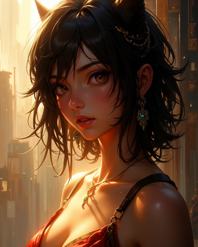 ultra-detailed, realistic) A full-body portrait of a person walking with a confident and determined stride. The image should capture the person's vibrant energy and showcase a wide range of vivid colors. The subject is depicted against a dark background, creating a dramatic and mysterious atmosphere. The lighting in the scene is reminiscent of a professional studio, providing a soft focus that beautifully accentuates the person's features. The person's lips are particularly striking, with an emphasis on their beauty and allure. The intense gaze of their eyes draws the viewer in, conveying a sense of determination and passion. The person also has long eyelashes that add a touch of elegance to their appearance. Neon lights can be seen in the background, enhancing the edgy and contemporary style of the artwork. The overall aesthetic of the image should reflect a fusion of high fashion and contemporary art. The person's attire is chic and fashion-forward, showcasing their individuality and unique sense of style. The color palette of the image should be vibrant and dynamic, evoking a sense of energy and excitement. The lighting in the scene is carefully designed to create a captivating play of shadows and highlights. The interplay between light and dark adds depth to the image, enhancing the overall realism and visual impact. This artwork aims to be a masterpiece, conveying a sense of ultra-detailed craftsmanship. Every aspect of the image is meticulously rendered, from the intricate details of the person's face and clothing to the smallest elements of the background. The goal is to create a photorealistic and immersive experience for the viewer, allowing them to appreciate the artistry and skill involved in creating this vibrant and dynamic artwork.