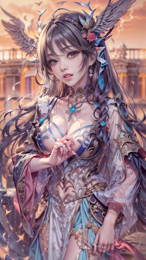 Hiding in the tomb、Hair flow、 ((highest quality、masterpiece、8k、Best image quality、Ultra-high resolution、Award-winning works)、(Accurate anatomy:1.1)、(Look at me and smile:1.1)、Shining fair skin with Ultra-high resolution、The most detailed face、Ultra-high resolution detailed face、Ultra-high resolutionの髪の毛、(Ultra-high resolutionの煌めく瞳:1.1)、Beautiful face drawn in every detail、Ancient Greek Clothing, Chest to chest, tattoo, Old ruins in the background、Ghosts around her