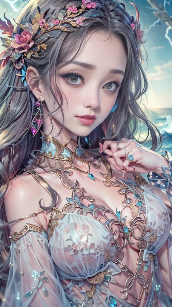 official art, unity 8k wallpaper, ultra detailed, beautiful and aesthetic, masterpiece, best quality, (zentangle, mandala, tangle, entangle), (fractal art:1.3) , 1girl, extremely detailed, dynamic angle, the most beautiful form of chaos, elegant, a brutalist designed, vivid colours, romanticism, by james jean, ross tran, francis bacon, michal mraz, adrian ghenie, petra cortright, gerhard richter, takato yamamoto, ashley wood, atmospheric, ecstasy of musical notes, streaming musical notes visible, flower effect , flower background , (water rainbows splash) , (ear wolf)