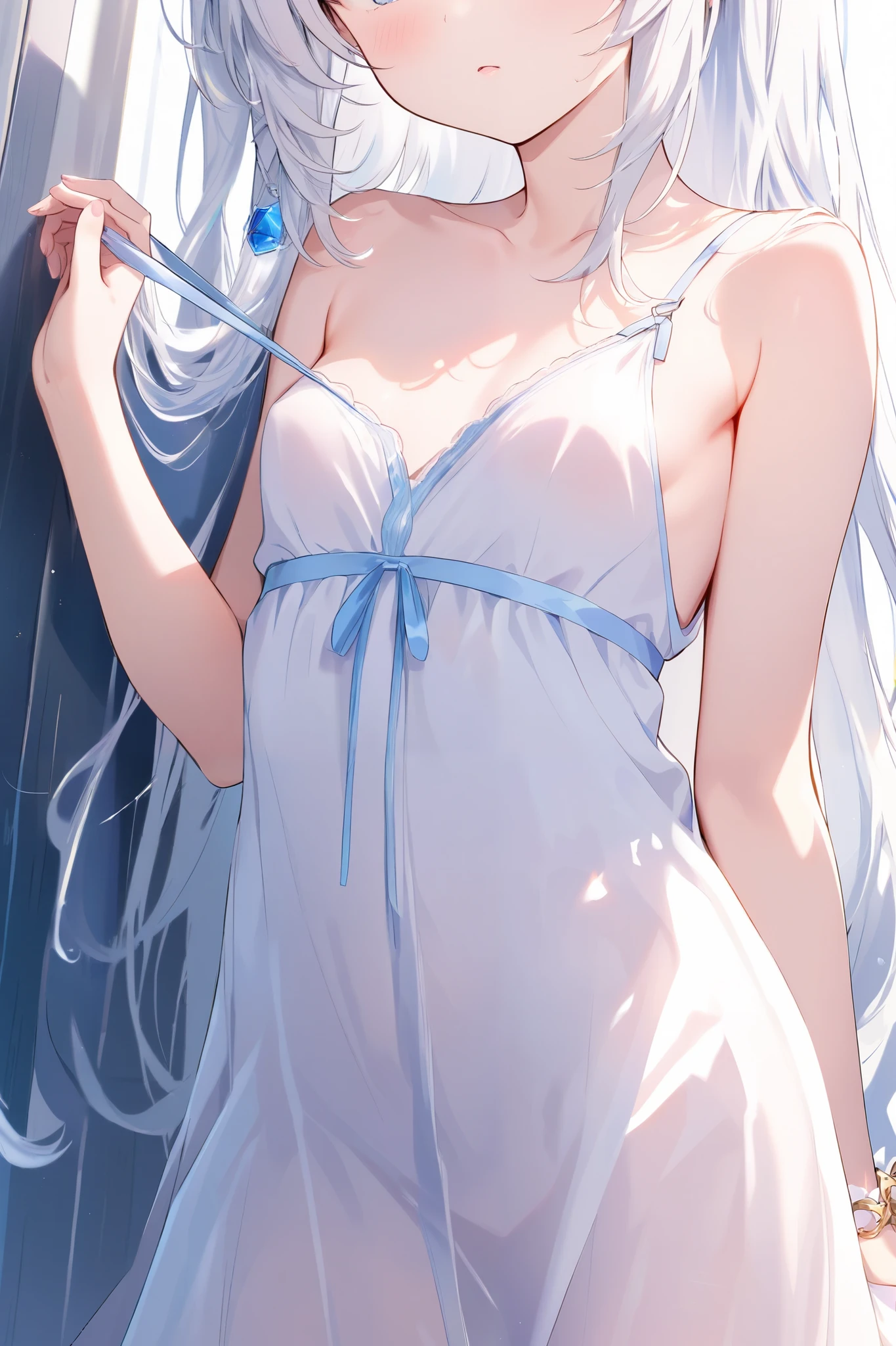 Long straight)(silver hair blue eyes)Girl vs、prettify、thinness、flat、Tall、((wearing a white sheer dress))、One with long hair、The other is short Ladies、((white sheer blouse、Black miniskirt))、Underwear bite、sexyposture、lower body slender、Back view、looking at windows、stick out buttocks、on the floor on all fours、Hips in this direction、Provocative