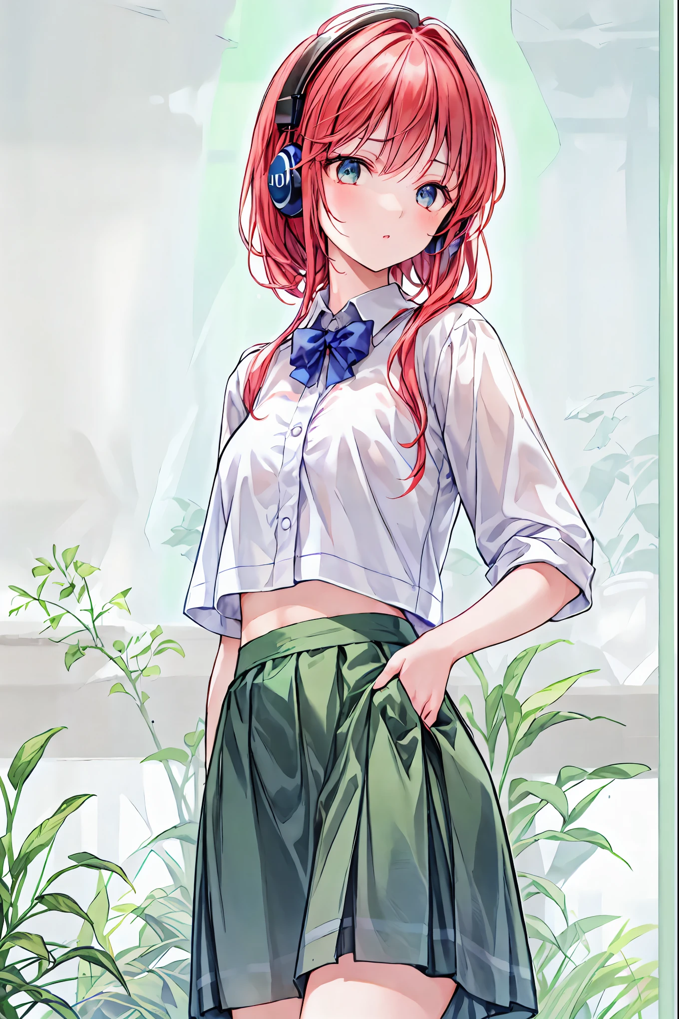 ( realistic painting style :1.0), masterpiece, top quality, absurd, Comic Strips , shape, brown hair, shortcuts,Messy Hair, slender beauty ,Dignified posture,小 chest, beautiful feet, Her charming grayish blue eyes are shining like stars,break ( masterpiece:1.2), top quality, Hi-Res, Unity 8k Wallpaper, (shape:0.8), ( the attention to detail is beautiful :1.6), Highly Detailed Face, perfect lighting, Highly Detailed CG, ( perfect hand, perfect anatomy),,
1 girl, medium hair , cute女の子, 若くて cute, Korean girl , { chest},
Skirt and plain T-shirt、Girl wearing headphones, I'm on the road , The girl with headphones , cute, Slim Model Pictures , Wear a collar, wearing crop tops , Wear a striped top, Striped top, wears a black skirt , Simple Clothes , Simple Clothes 装,