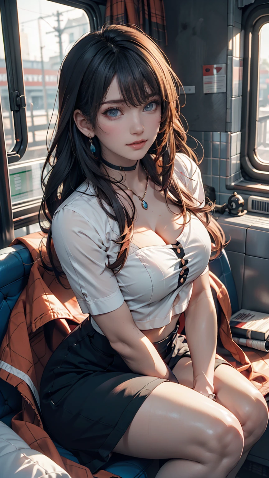 ((Extreme exposure))(High-definition image quality)極Realistic skin texture、High definition face(brown、Very long straight hair、Hair behind the ear、Beautiful moist brown hair、Smooth Hair)((Bright smile、Embarrassed expression))、Gaze(sexy 25 year old girl、Idol Makeup、Eyeliner)(Fair skin)(Sparkling eyes)Smooth Skin、Realistic skin texture ((Oversized T-shirt、Short length、Cleavage、Big Breasts) ((Extremely short denim miniskirt、damage、Super tight、small、Ultra low rise、Panty lines))))A well-proportioned and perfect body、Beautiful armpits、On the position of the chest、Round big breasts、Beautiful valley、Ultra-thin waist、Waistline、Long legs、Glitter High Heels((((In the bus、Sit erotically))))(((((Medium full shot from above))))))