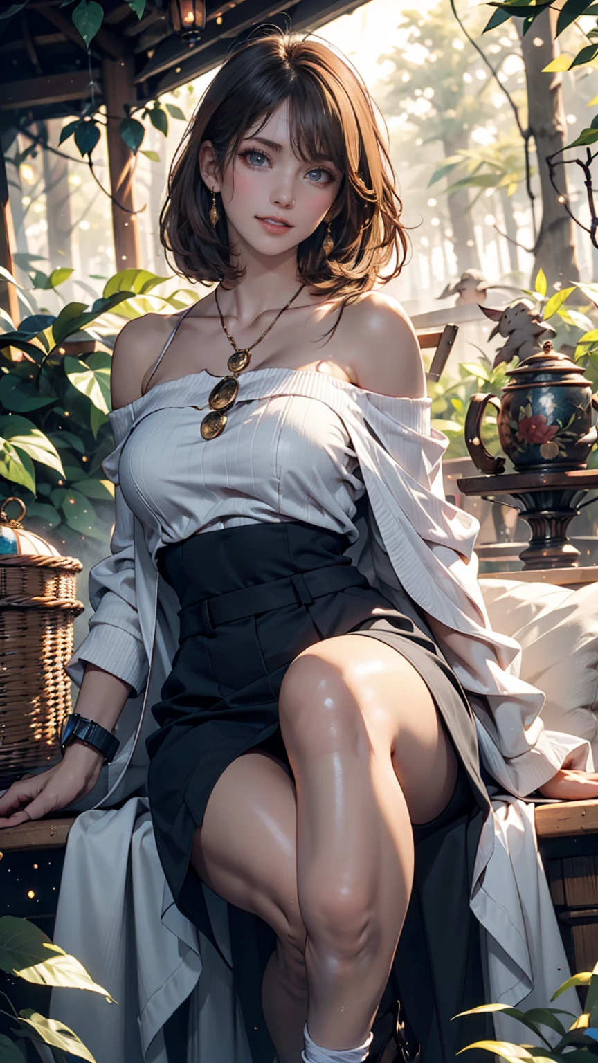 ((Biologically correct limb count))、((Natural finger shape))、((Full Body Shot, Including face))、Standing position、4K、masterpiece、((Focus on the face))、((Symmetrical facial features))、Eye for detailed depiction、Beautiful woman、Excellent style、Beautiful clavicle、Beautiful feet、Slender body、(Small Ass、Thin thighs)、(High heels)、Facial detailing、Small earrings、necklace、Low angle photo、(Upper body lingerie、Lower body skirt)、Park scenery on a holiday morning、Strong sunlight、(((The expression of ecstasy)))、(((Lean your body back and sit on the bench)))、Hands clasped behind back to accentuate breasts、(Face the camera)