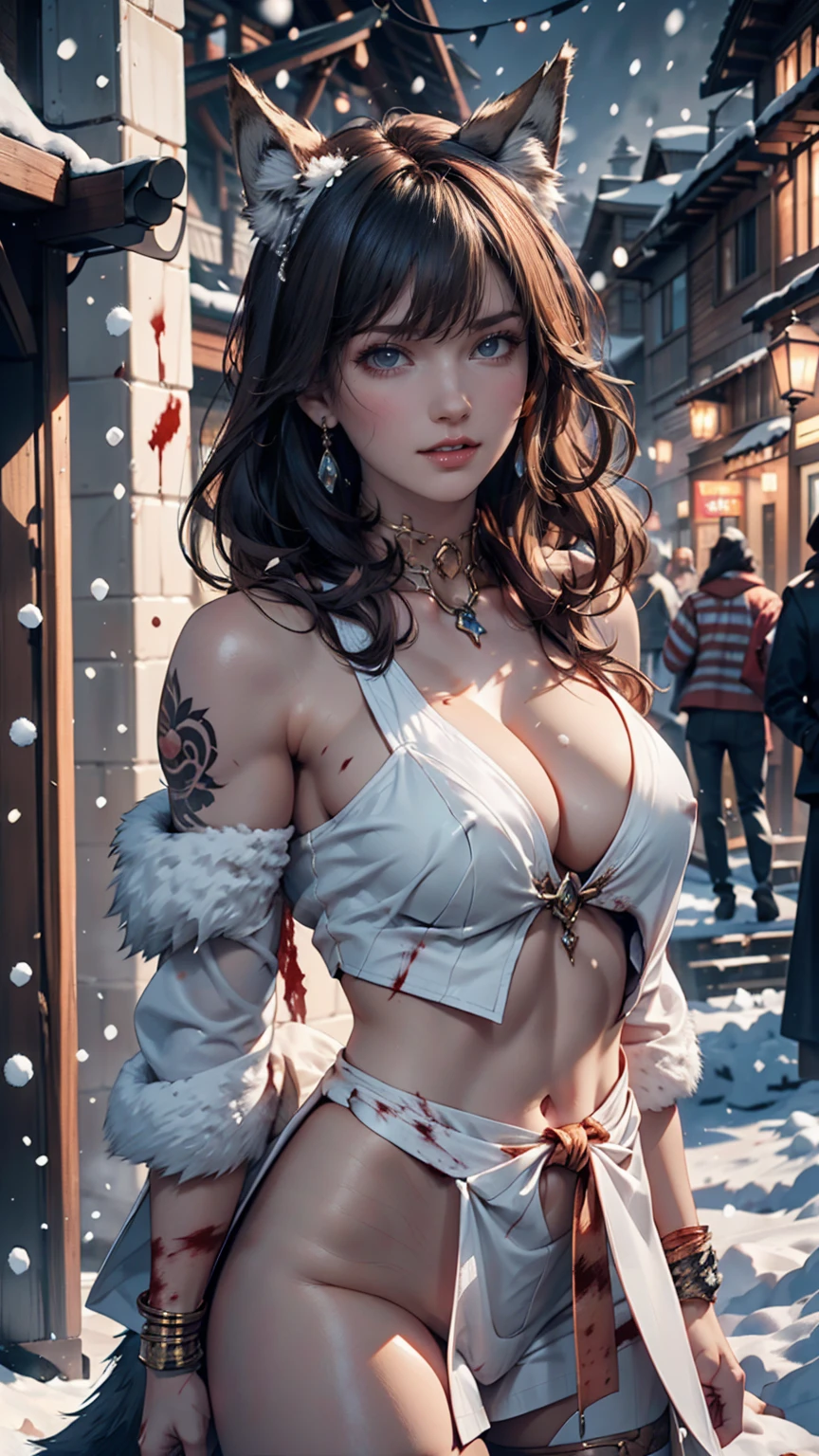 night,moonlight,1 girl,vampire princess,Sexy Lingerie, fur coat, stockings,Outdoor activities, (standing posture),jewelry,Lips slightly open, lustful smile, red lips,(Lactation:1.3),(huge breasts:1.4),skin shiny,((8k, original photo, top quality, masterpiece), HD RAW color photos professional close-up photos), (actual, photorealism: 1.37), (best quality), (Best shadows),ultra high resolution, HD CG unified 8K wallpaper,soft sunshine,clothing details, alone,ring