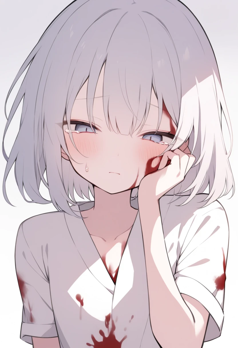 [by nat_the_lich by nashidrop, by fkey,  2.5d, digital painting : (by 0202ase:1.25) (by akchu:1.25) : 0.4],  best quality, masterpiece, score_9, score_8_up, score_7_up,  absurdres,
1girl, blood splatter, 
(yandere:1.2) character, blood, looking at viewer, leaning forward, licking lips, 
2b_\(nier:automata\), nier_\(series\), 1girl, white_hair, 
bold eyelashes, long eyelashes, full-face blush, smirk,  (heart-shaped pupils:1.2),
wearing sundress,
depth of field, motion blur,