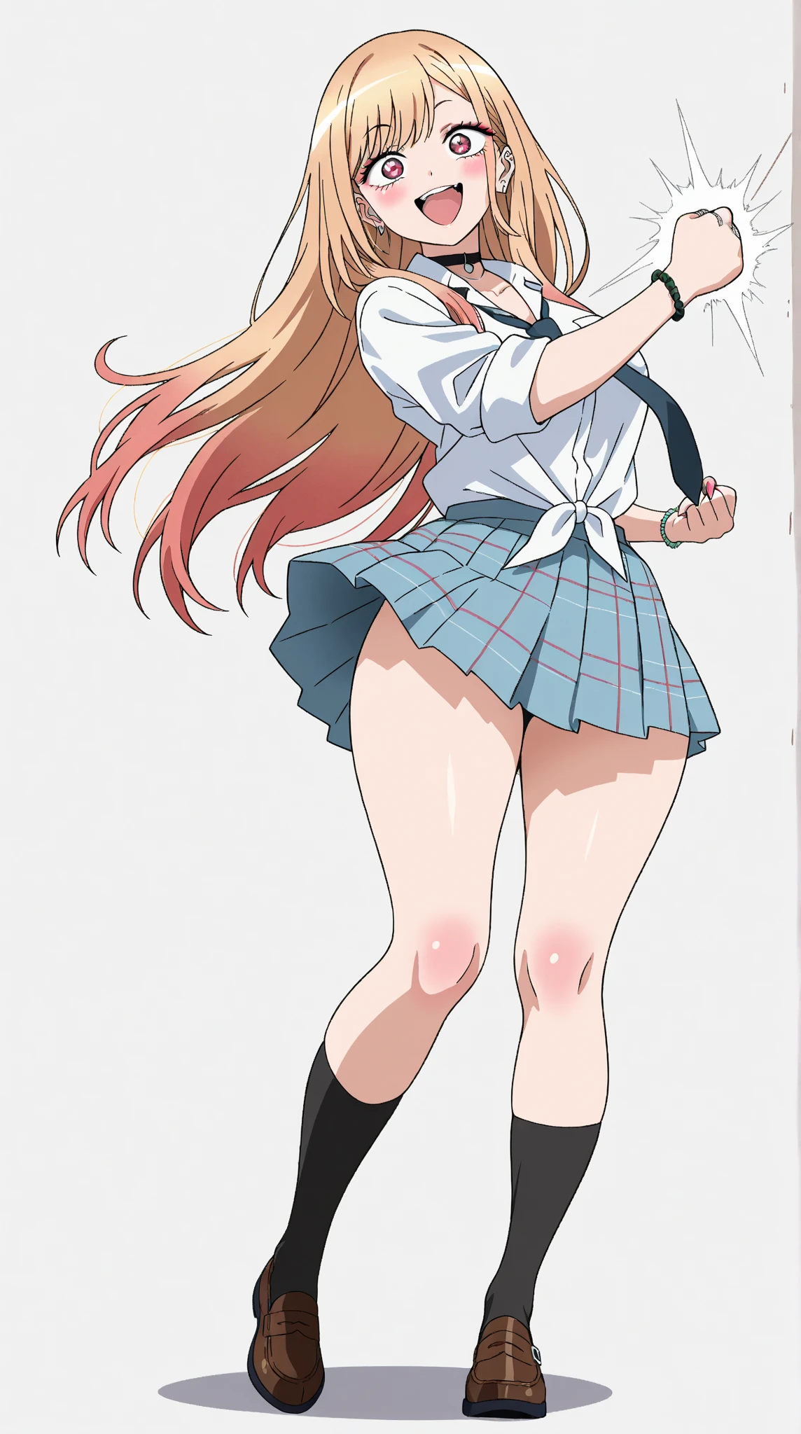 (Perfect body),Best Quality,16 K、(White blouse)、(Blue tie)、(sleevless blouse)、((Blue miniskirt))、White knee socks、Blue striped panties、:D、I have my mouth wide open、(asymmetrical bangs)、(((Long straight hair)))、(Blue eyes),((Orange hair)),(Sweat)、(Big ass)、huge-breasted、(((thick thighs)))、Armpits、(Inside the spaceship)