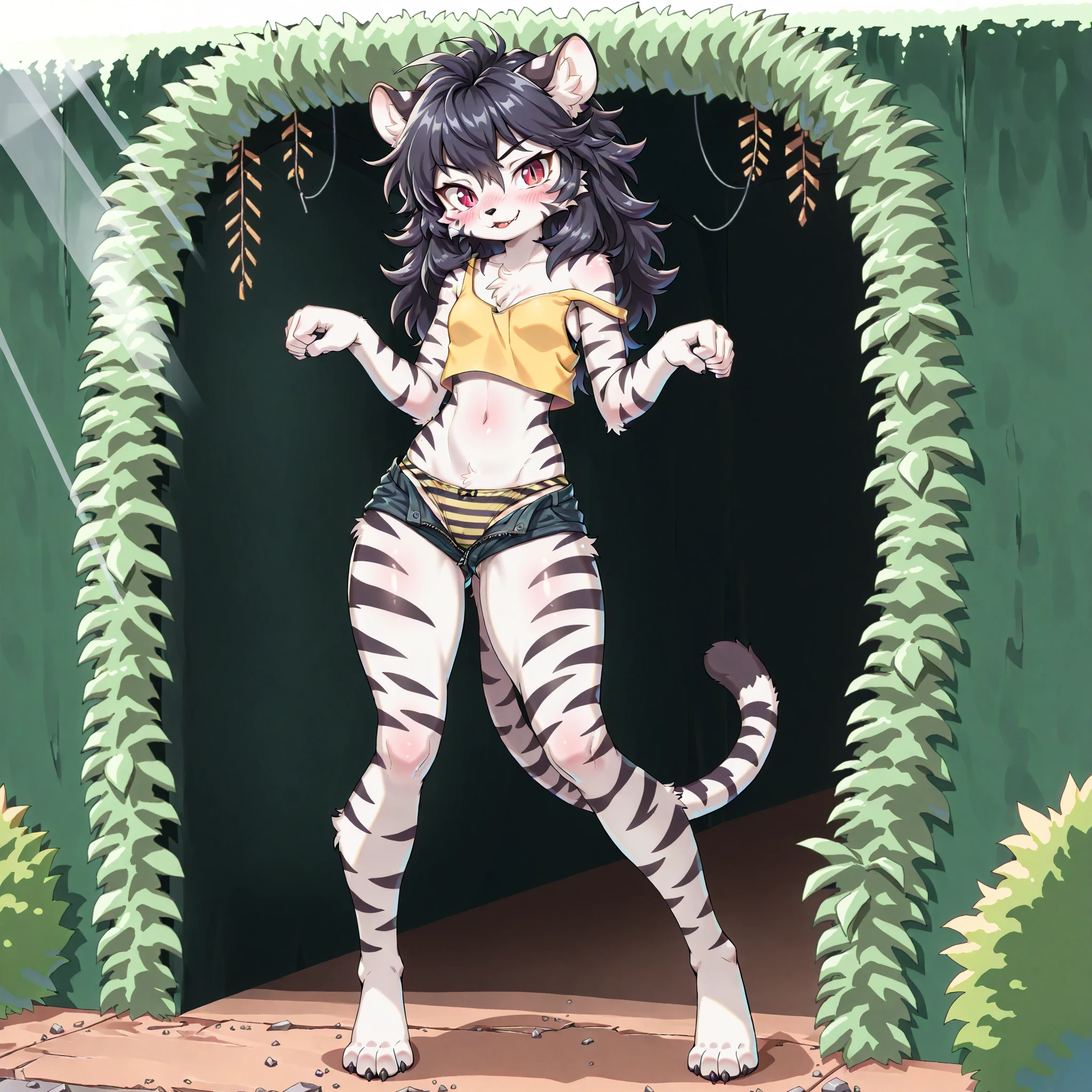 By Kilinah, (Coffeesoda:1.1), Hioshiru, Kilinah, Furry, Lynx, Anthro, Female, Solo, Native, Indigenous, Native Tattoos, Gray Bra, Grey Loincloth, Slave, Pleasure Face, Breathless, Butt, Jungle, Red Headband, Pink Hair, Yellow Eyes, Bondage