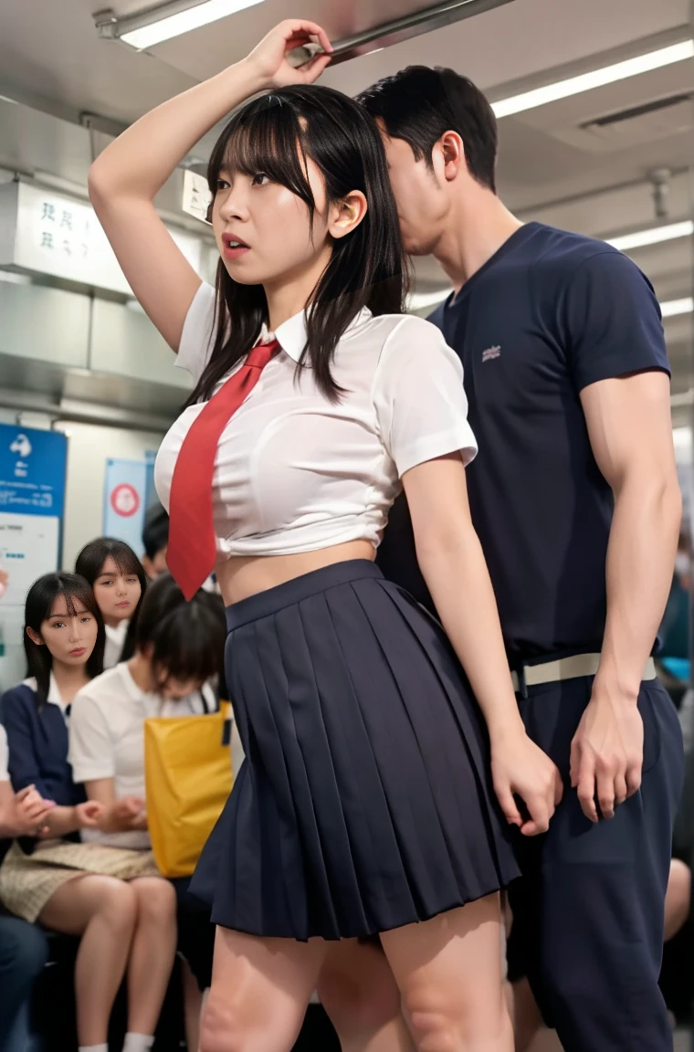 (32K, HDR, High resolution), (nsfw,Full body photo,Raw photo,POV, Hyperrealism, masterpiece, Highest quality, ultra High resolution), (Pin Light, Backlight,Cinematic Light),Close-up of a sexy woman(Japanese school girl uniform outfit,Japanese Sailor Suit,mini skirt,See-through,Wet and see-through jacket,Beautiful Japanese prostitute,((Woman being molested on train,High school girl tied up on train,A woman has her pussy touched by a man from behind,A woman has her pussy fingered by a man,sex,A high school girl has her big breasts squeezed from behind,Her large breasts are being fondled by multiple men with multiple hands,A high school girl is gang-raped by many men,Woman being penetrated on train,Woman being molested while standing on a train,Schoolgirl being penetrated in various positions,vaginale,sex))), (Huge breasts,Very heavy,Very large, round breasts,Incredibly big boobs,Her costume shifts to reveal her large breasts,Deep cleavage,A glimpse,Nipples),(Hyper Detail, finely,(Shot from the surroundings,Shooting from an upper angle)),Slender Style,(Korean Idol:1.3,A detailed face:1.3),Beautiful Goddess,Disliked expression,Ahegao,ecstasy,Troubled face,Woman crying after being inserted,Crying face,Sexy look,Small, plump lips, Straight and cute nose, A little redness on the cheekbones,Long and beautiful eyelashes,Beautiful Face,Narrow waist,Perfect Style