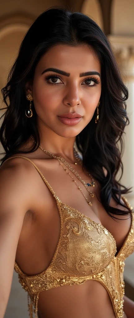 Black Egyptian Goddess tattoo with fine gold on her face  ((femme avec la peau sombre))